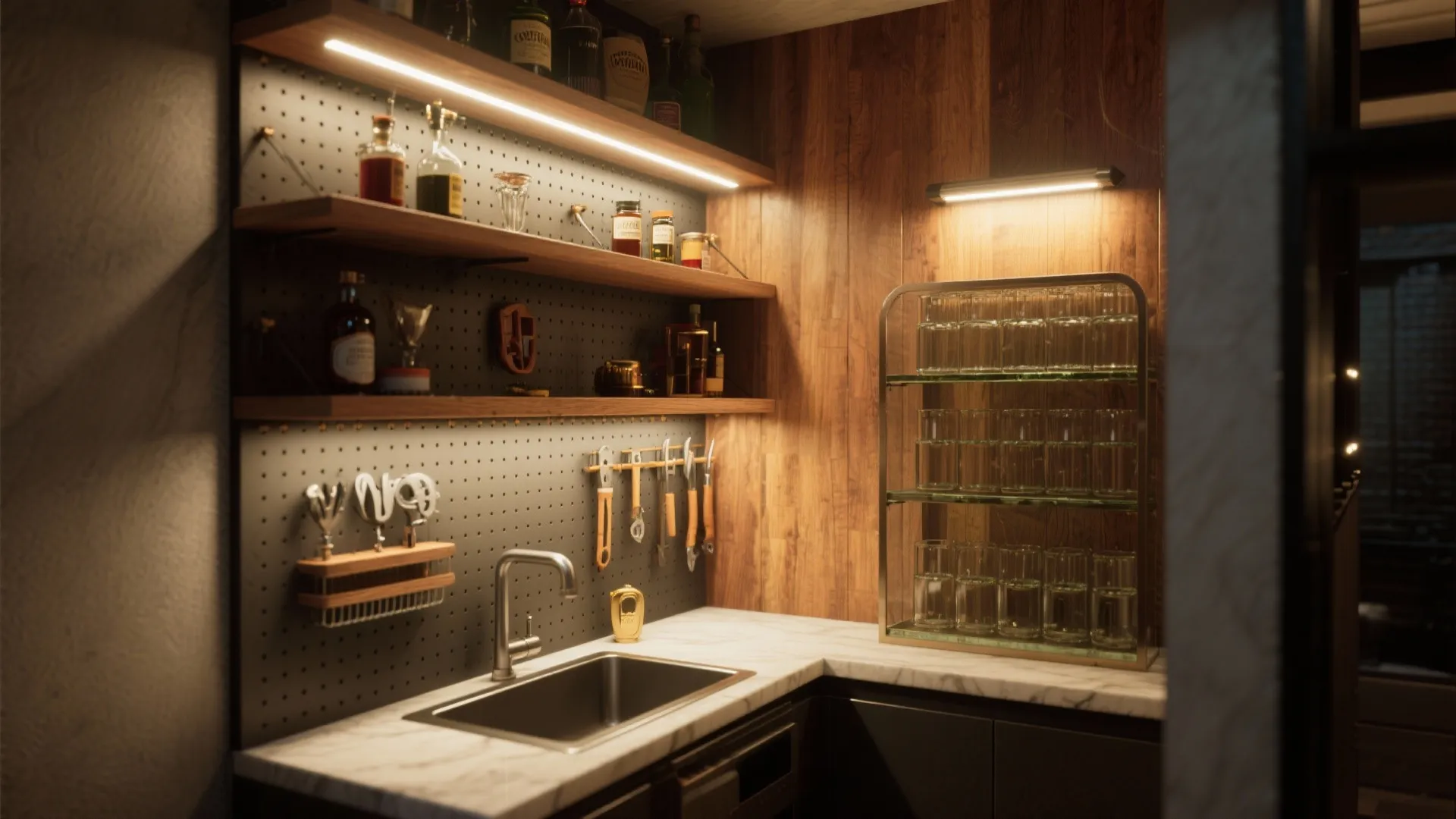 3. Corner Cocktail Station with Vertical Storage