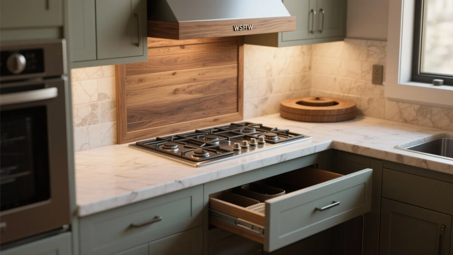 4. Corner cooktop and continuous countertops
