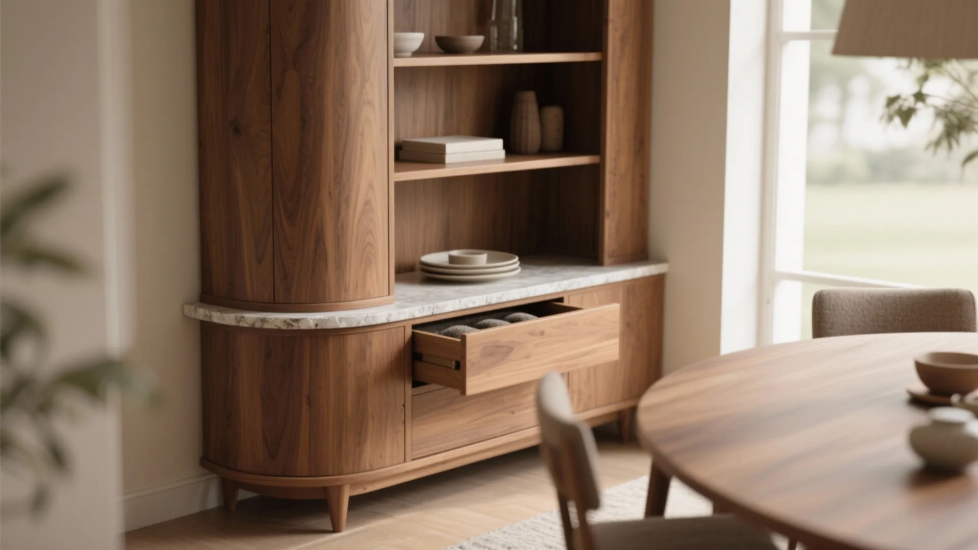 Corner Wooden Cabinet with Curved Front