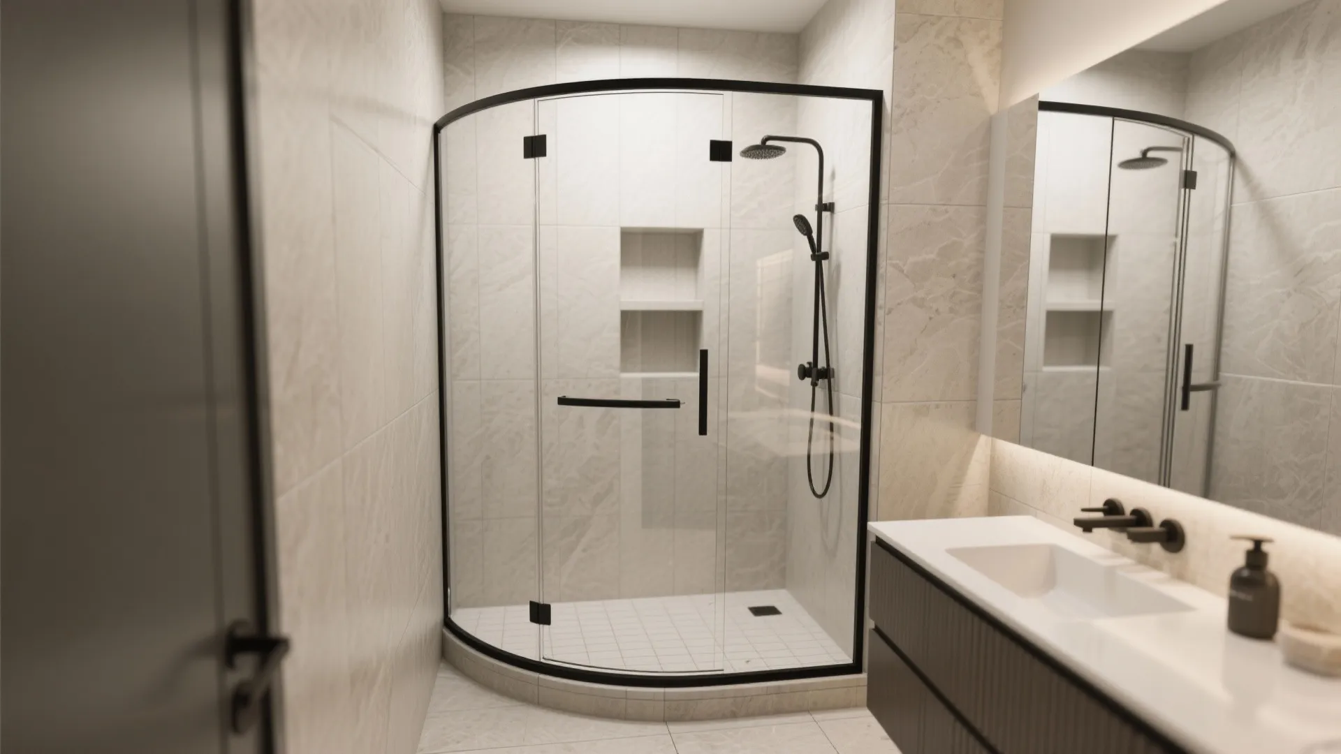 1. Corner shower with curved glass