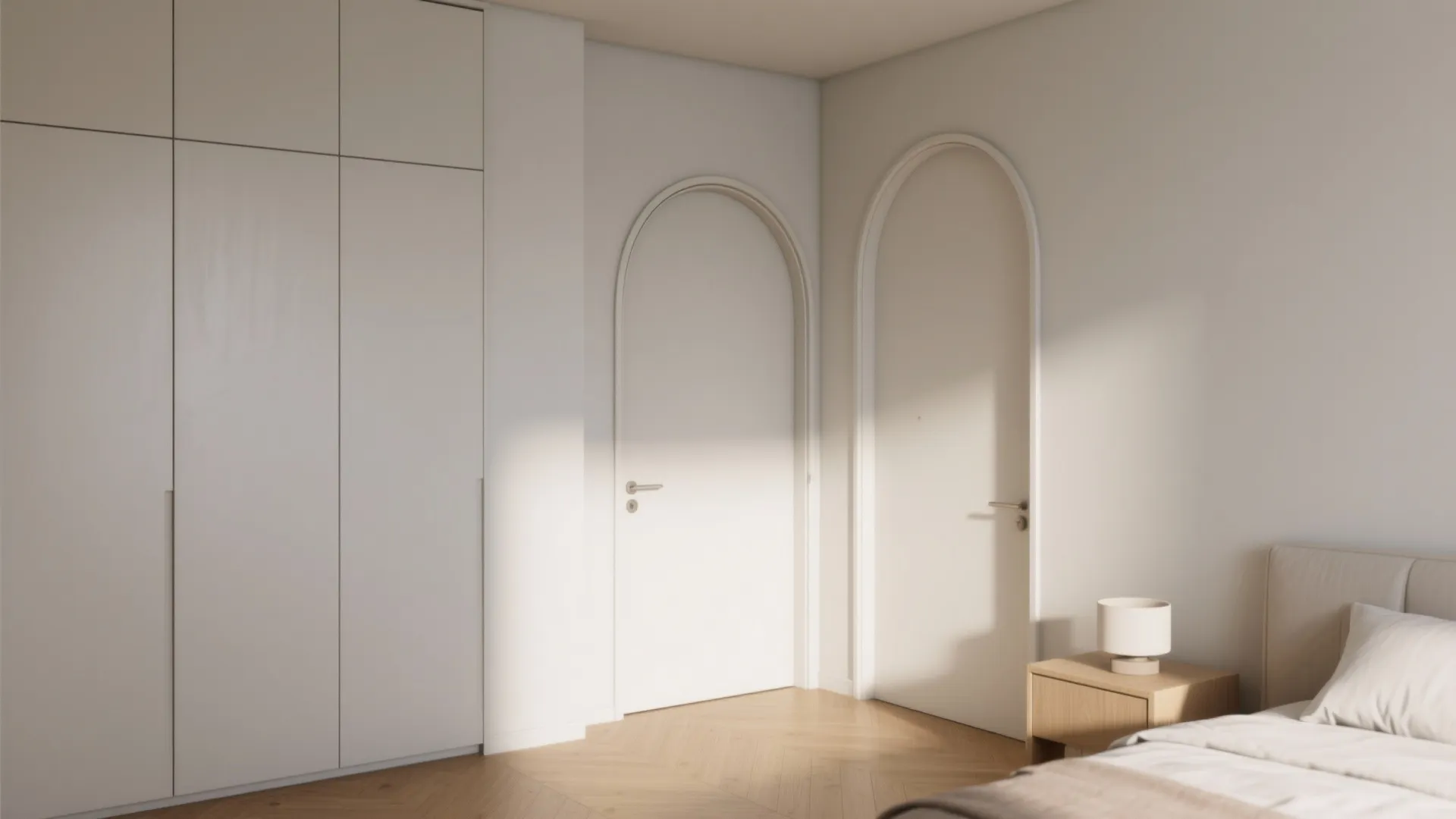 Corner wall cupboards with soft curves