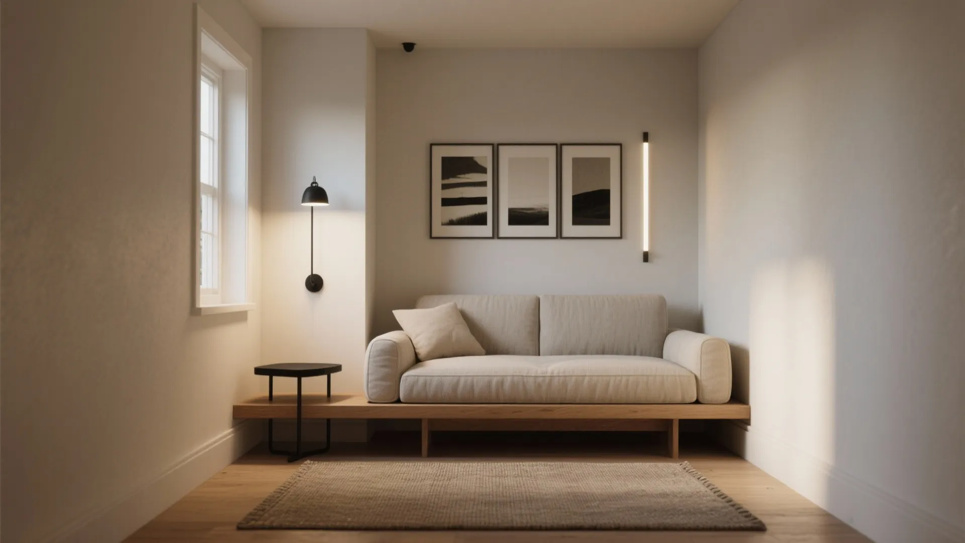 Corner daybed nook with layered lighting