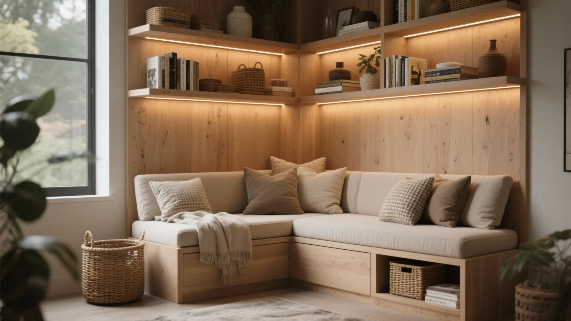 4. Corner daybed with built-in shelving