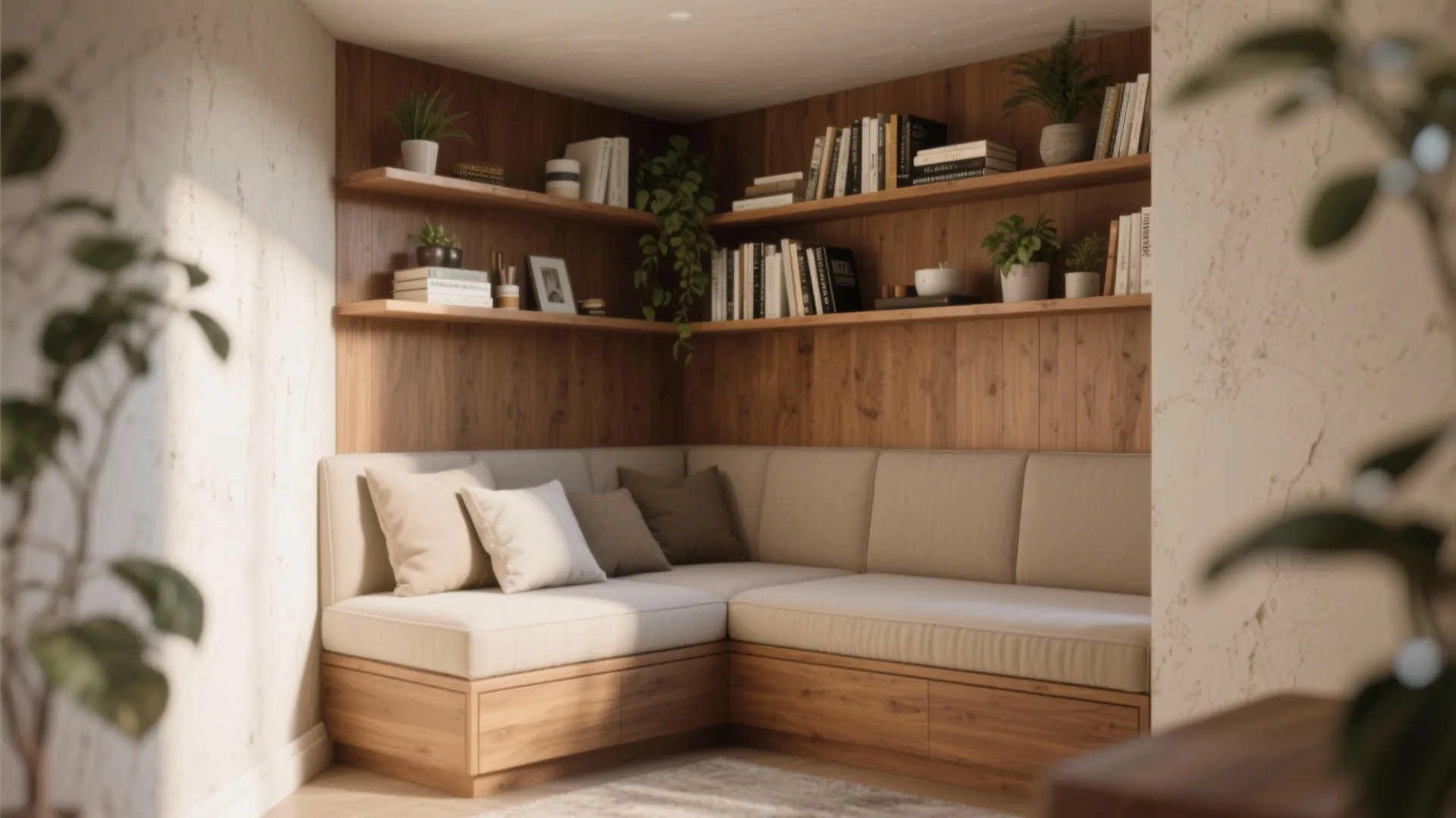 4. Corner daybed with integrated shelving