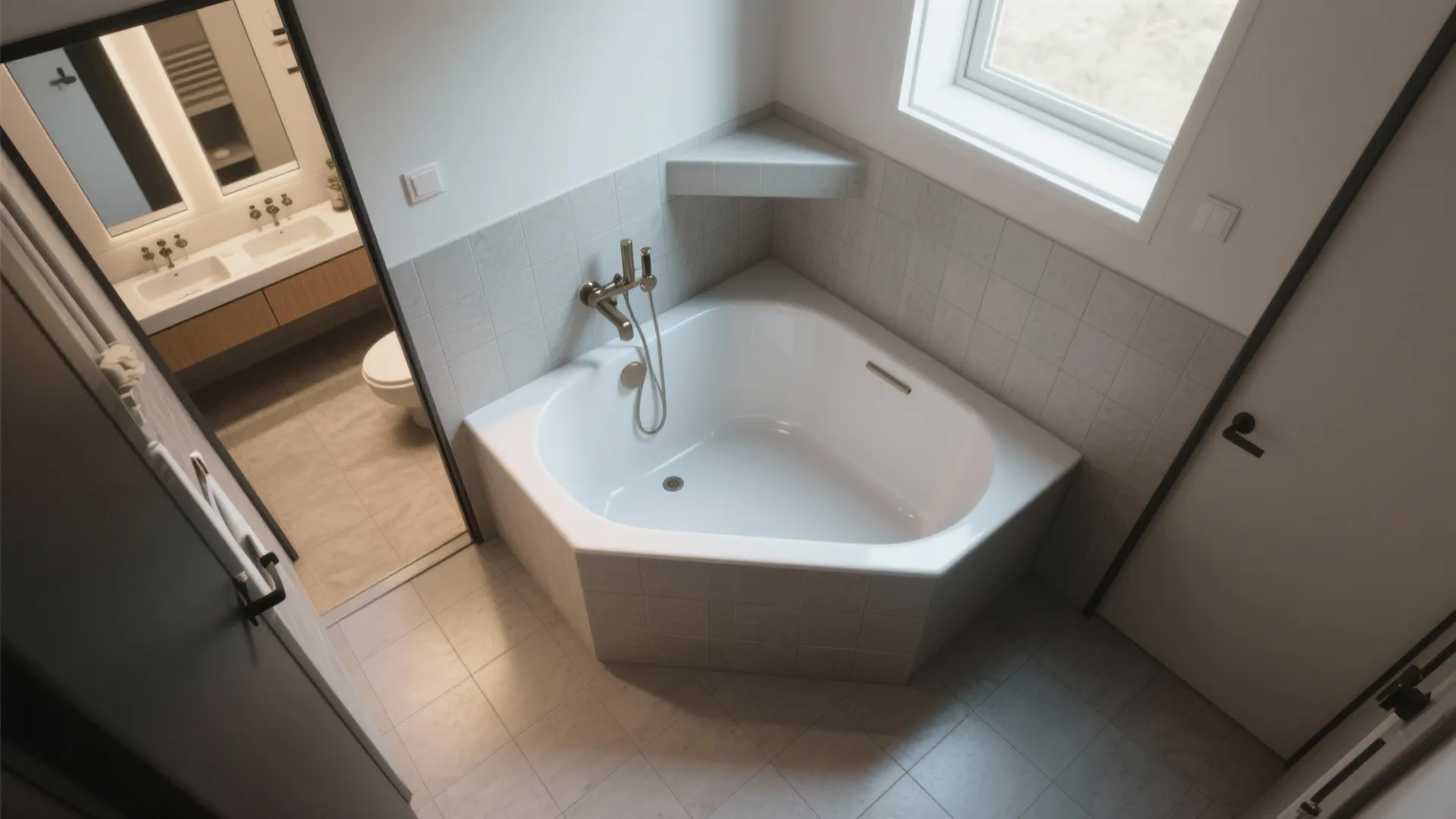 3. Corner deep tub: use odd angles