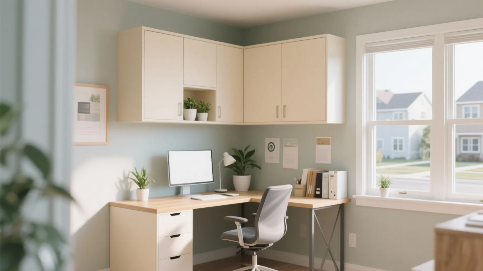 4. Corner Desk with Overhead Cabinets