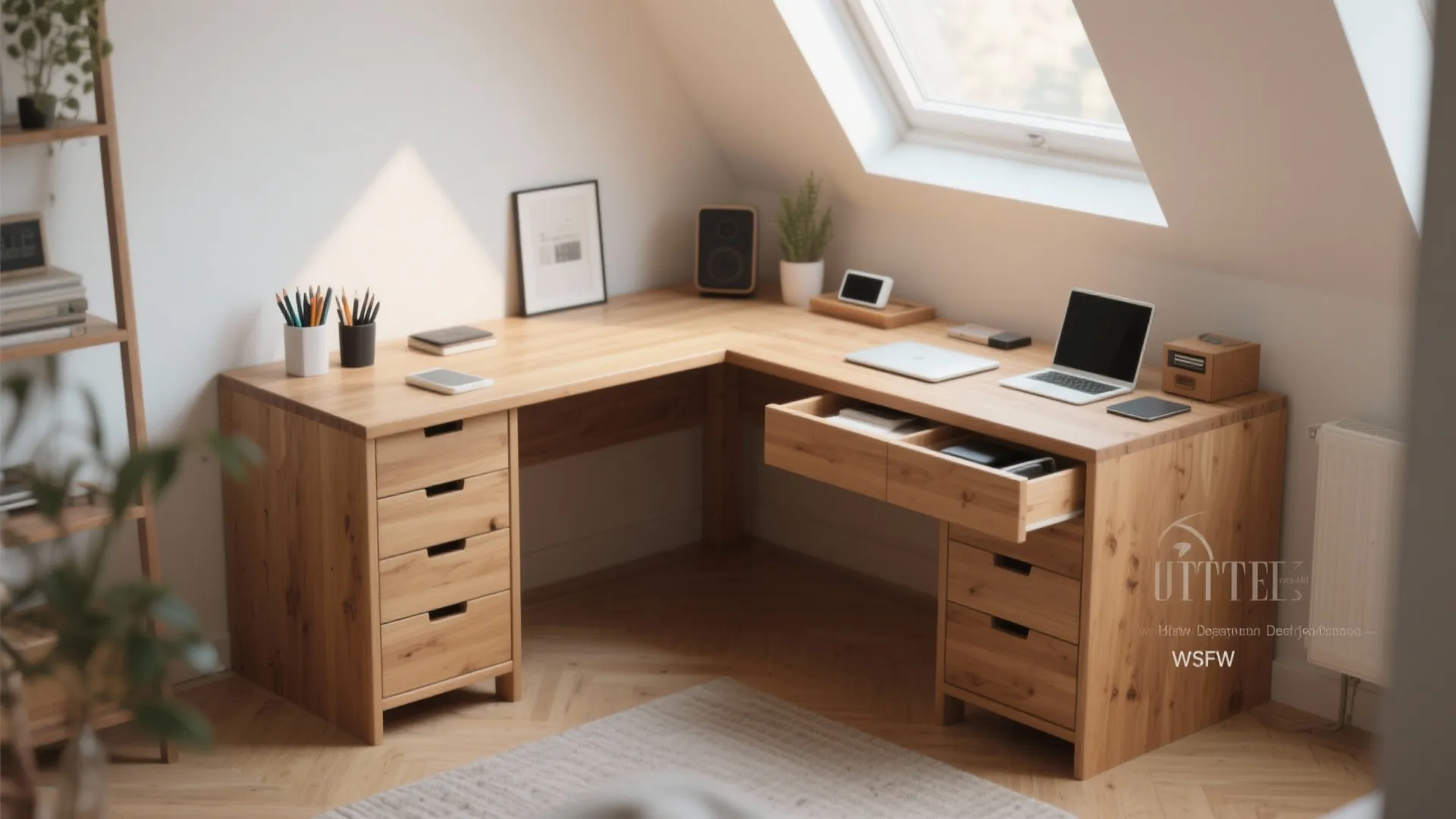 Corner desk with integrated drawers