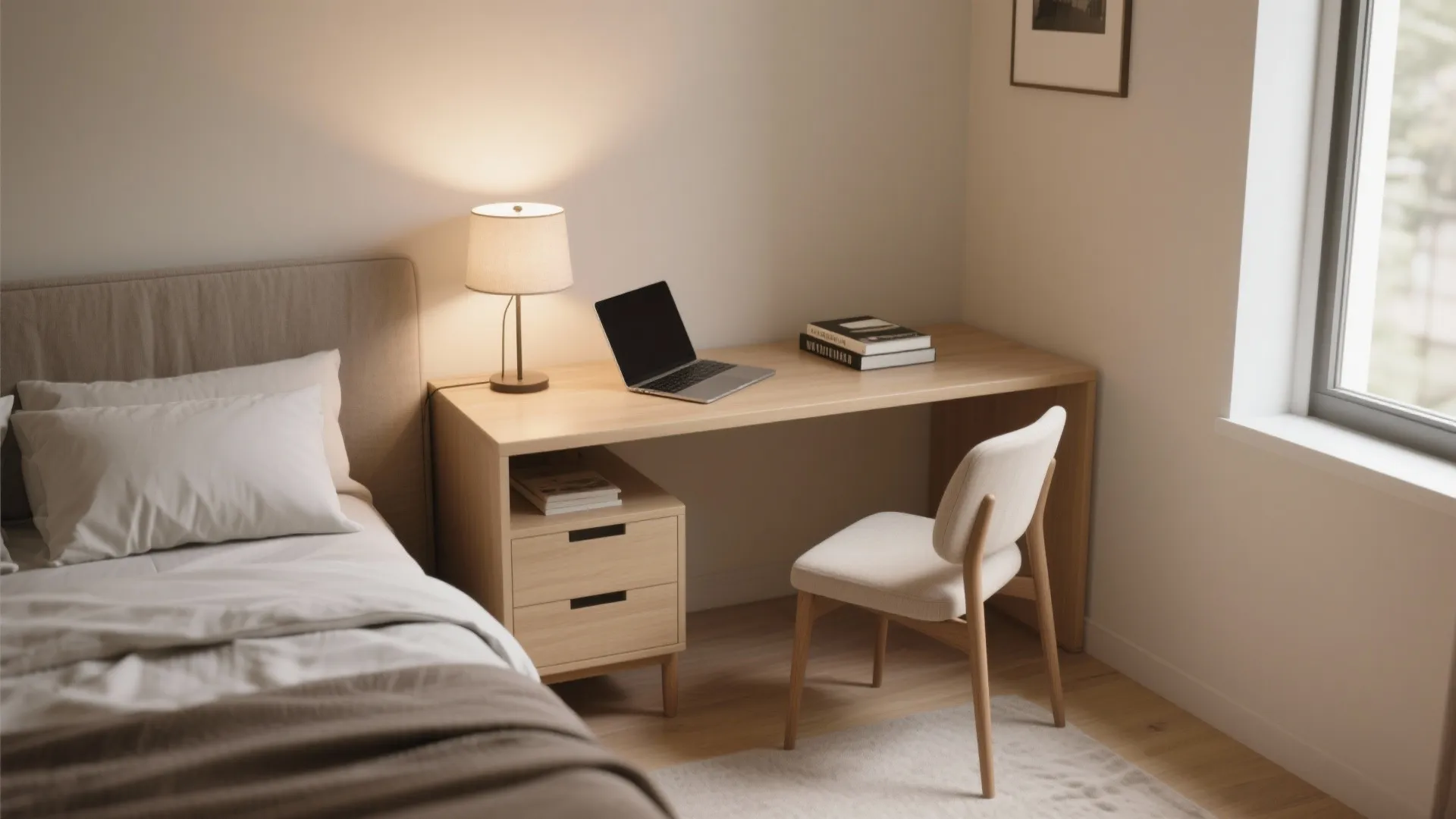 2. Corner desk that doubles as a nightstand