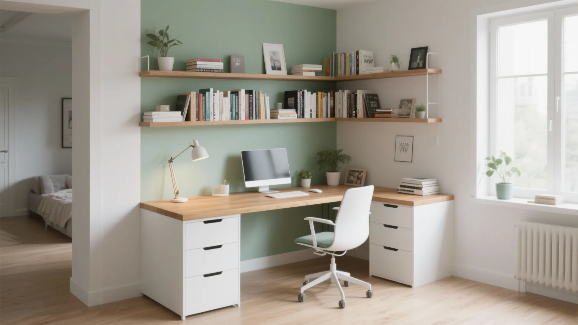 4. Use a corner desk to carve out a work zone