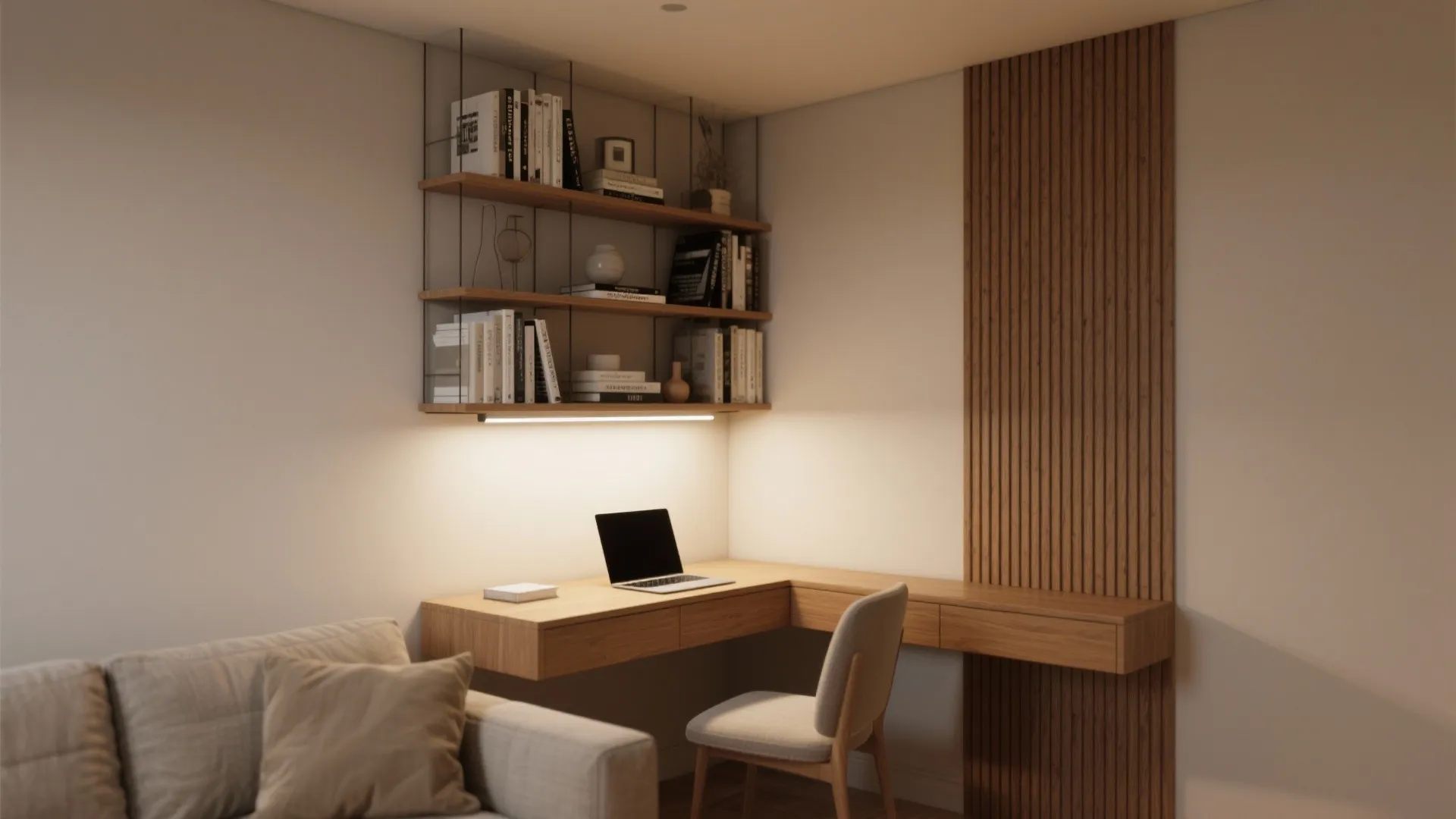 4. Corner-built desk with shelving above