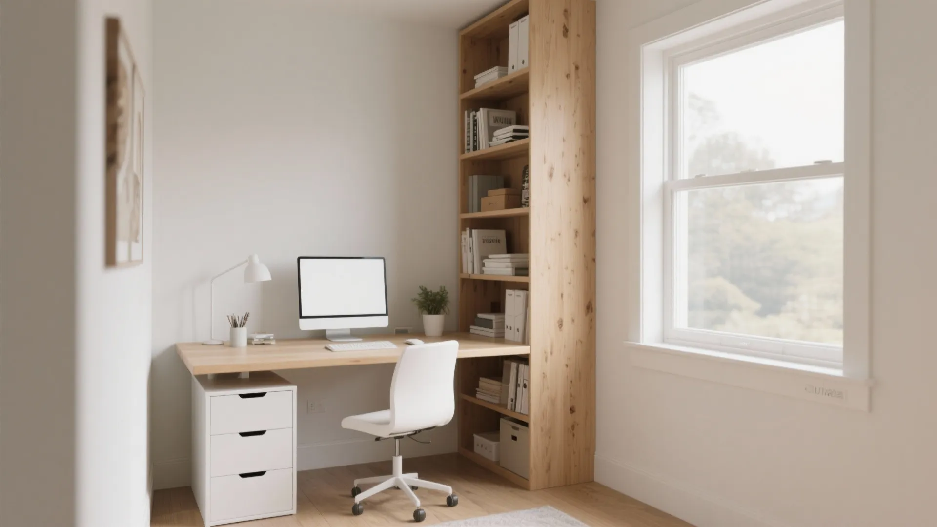 2. Corner Desk with Vertical Shelving
