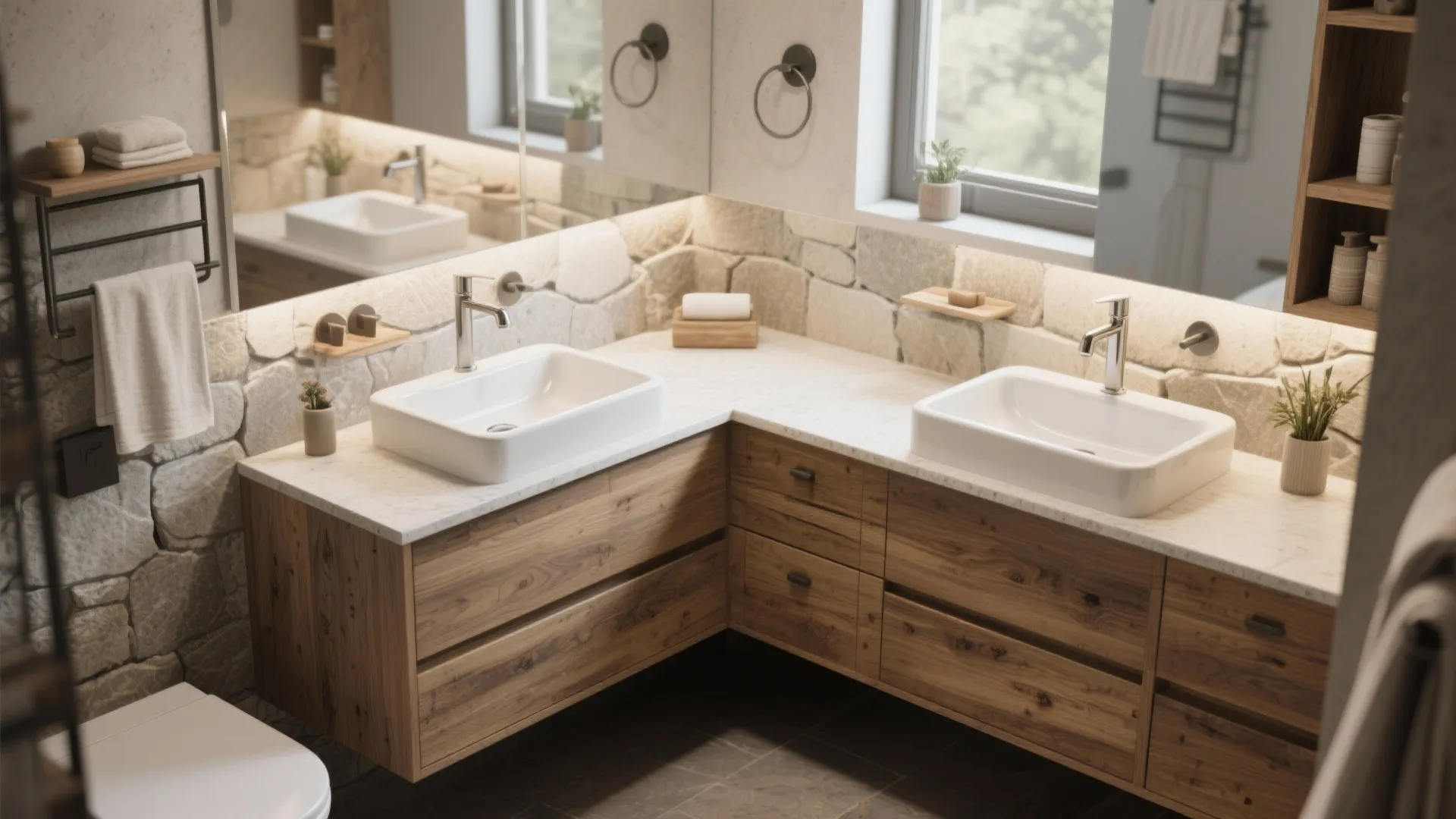 4. Corner-mounted double sinks