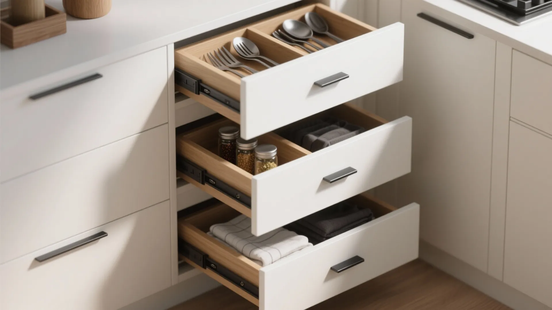 Idea 4: Corner drawers (yes, real drawers in the corner)