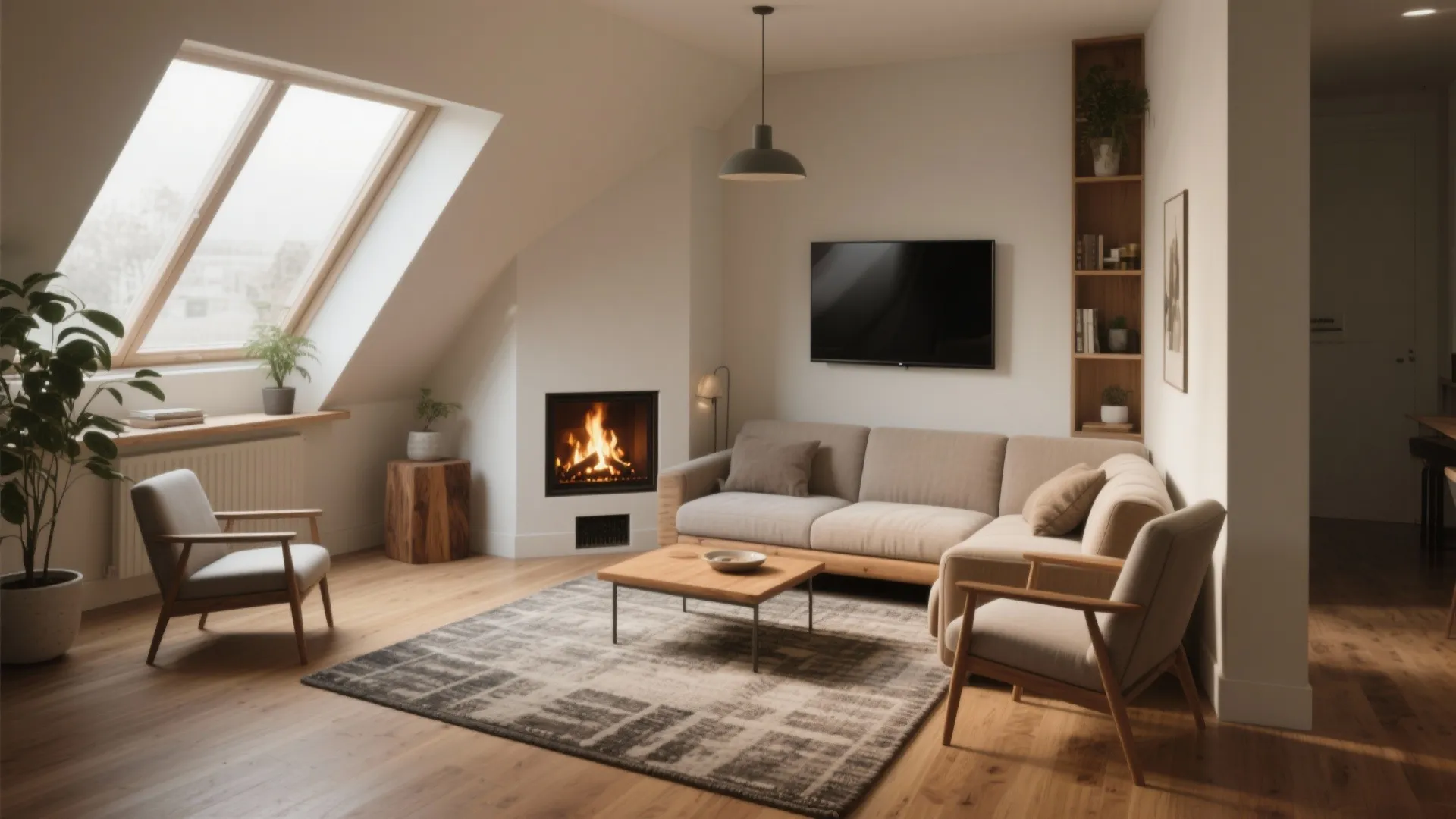 2. Corner Fireplace, Angled Seating