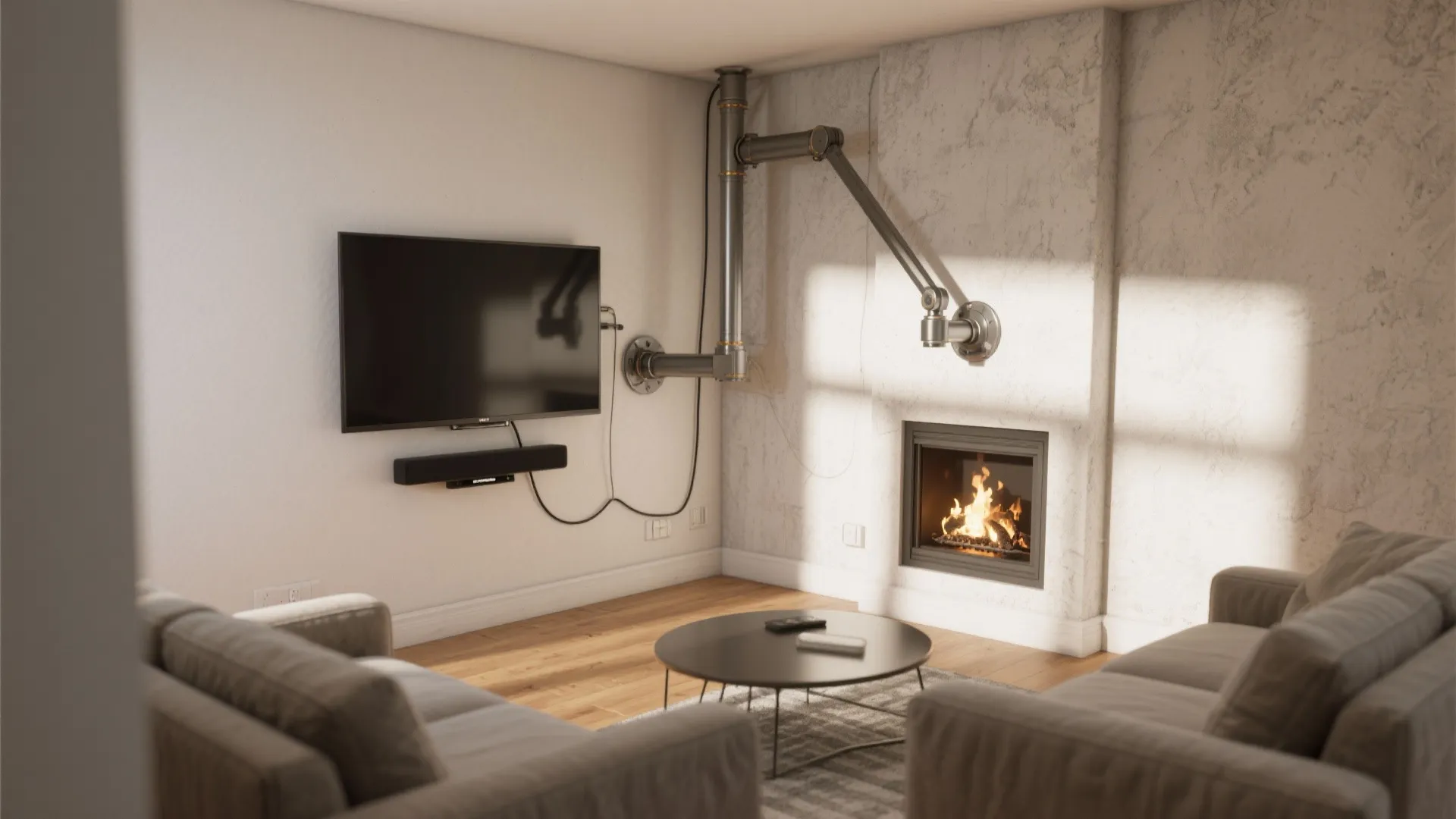 2. Corner Fireplace with Swivel TV