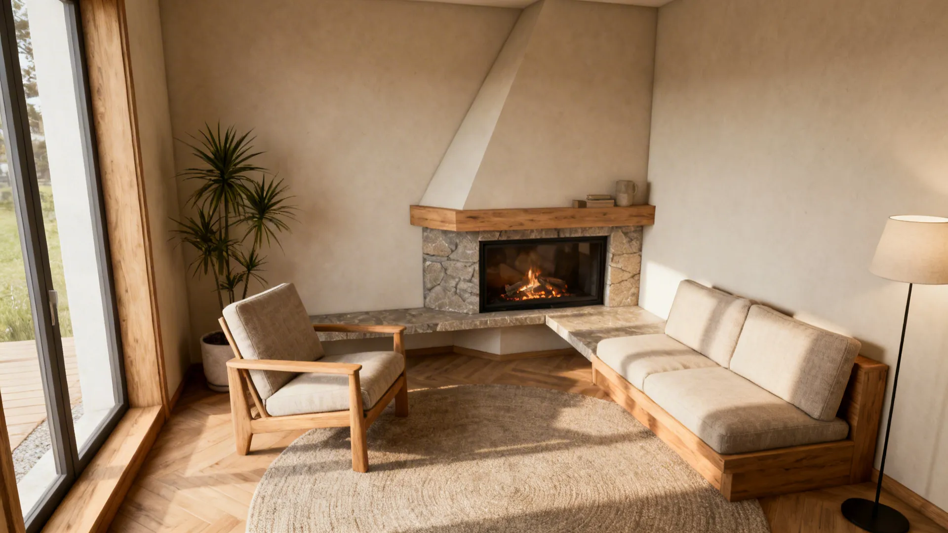 3. Corner Fireplace to Free Up Wall Space