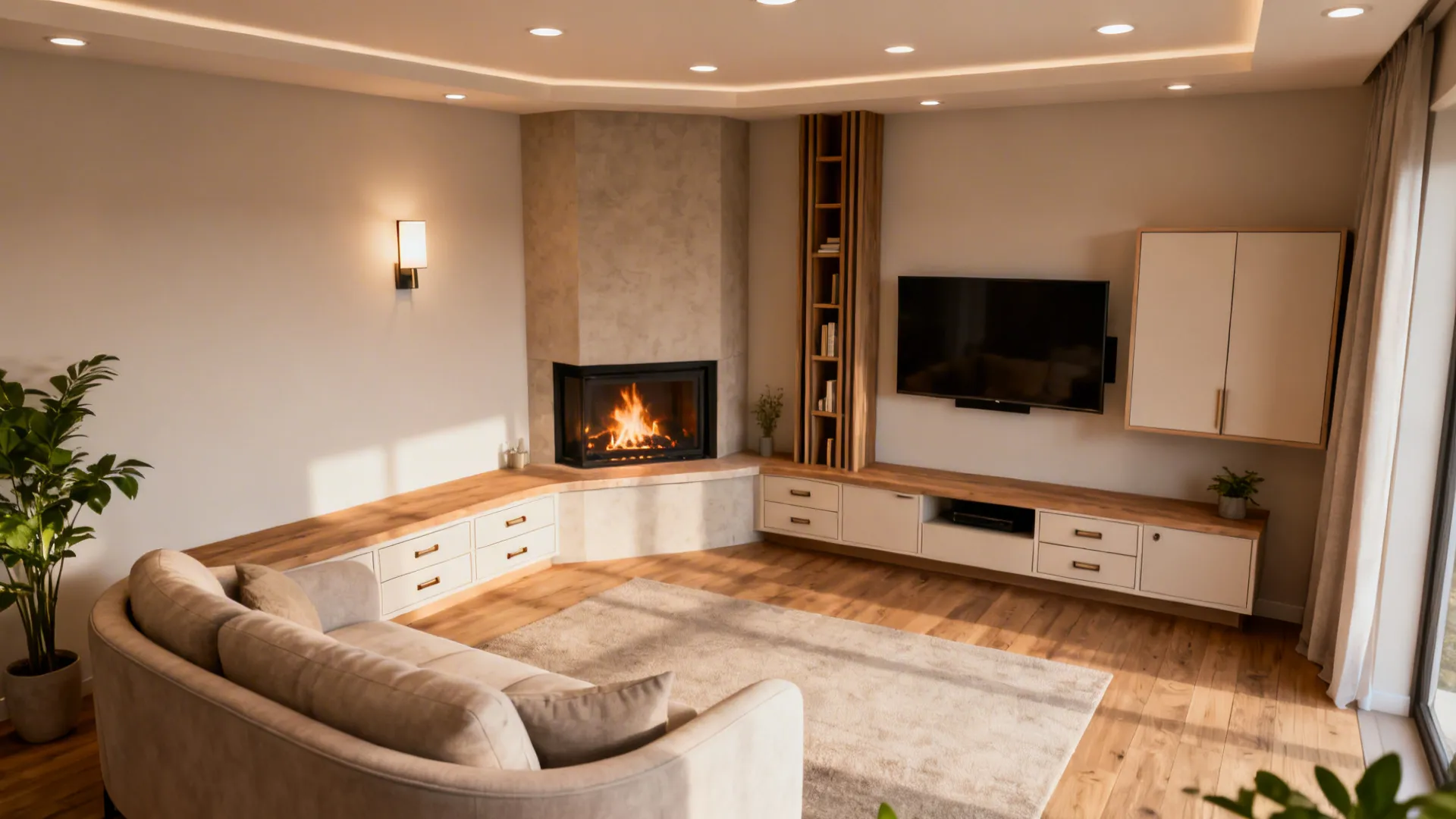 Cozy Corner Fireplace Ideas: 5 Inspo: Small living room ideas with corner fireplace — compact, cozy, and chic layouts