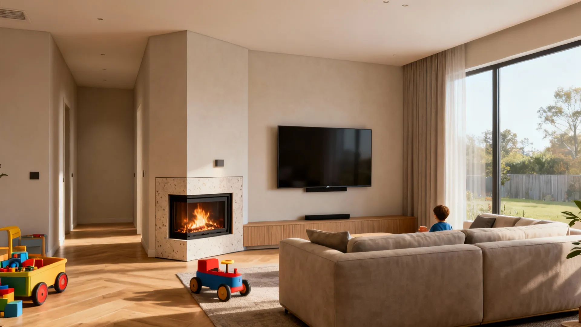 4. Corner fireplace with TV on main wall