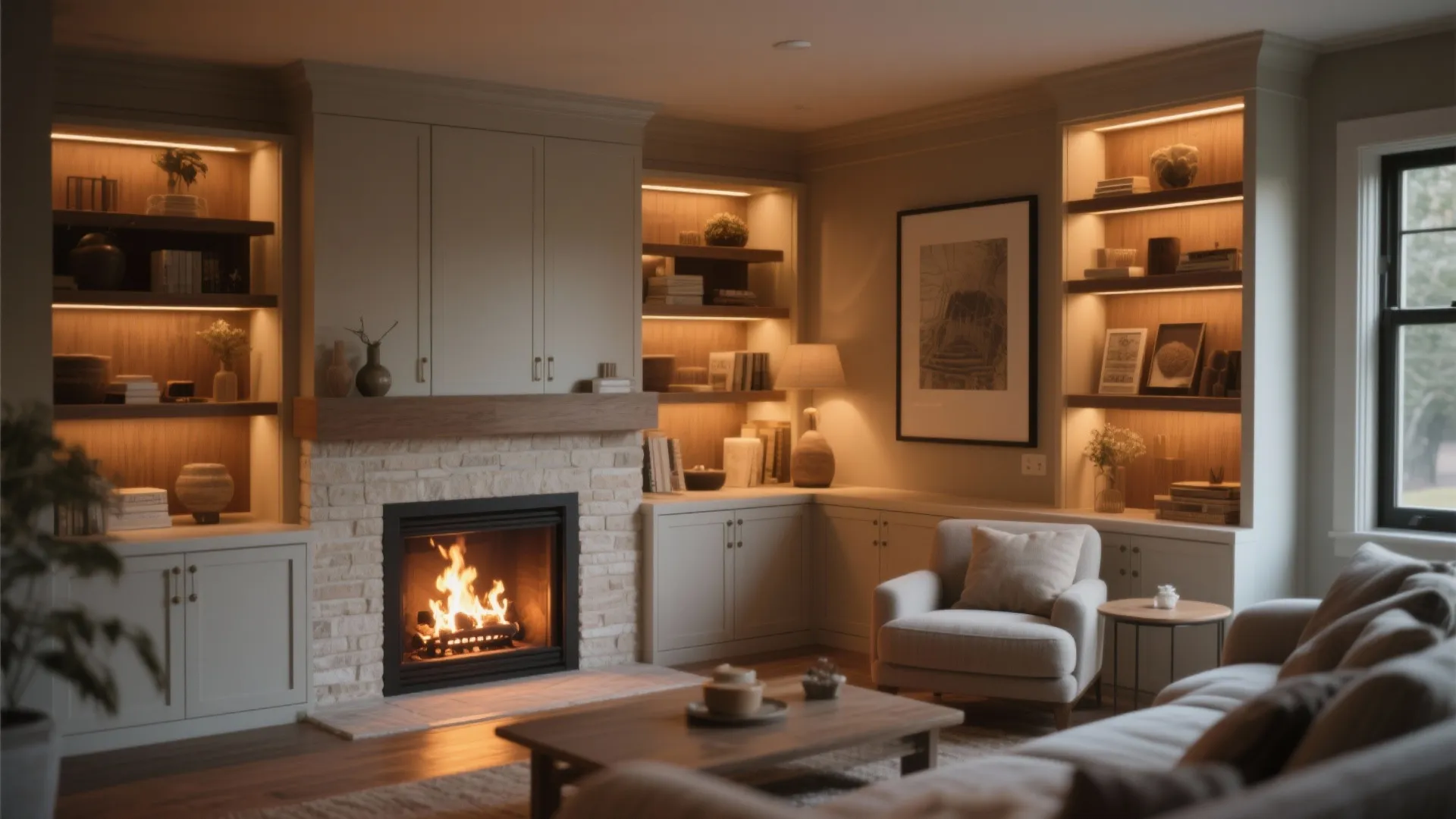 9. Corner Fireplace Surround with Storage