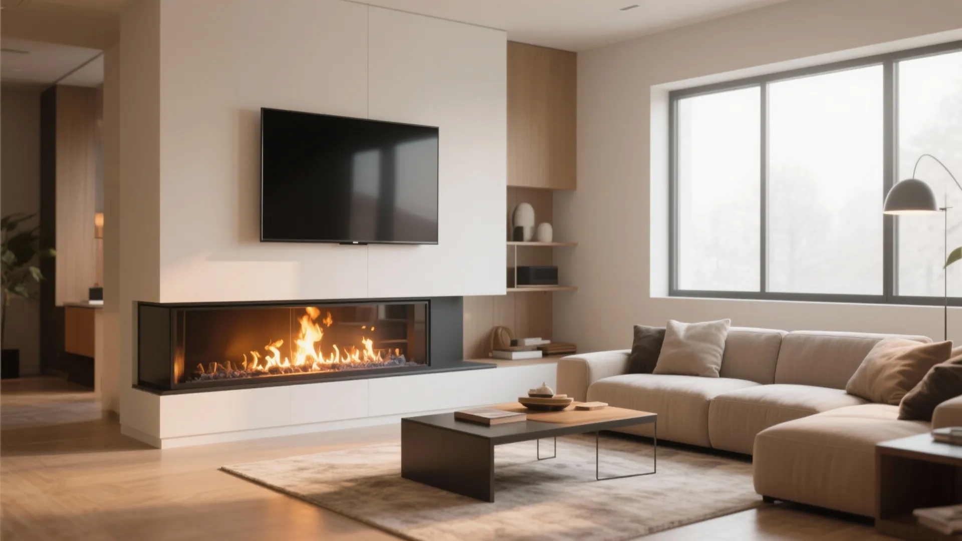 4. Corner Fireplace + TV Combo