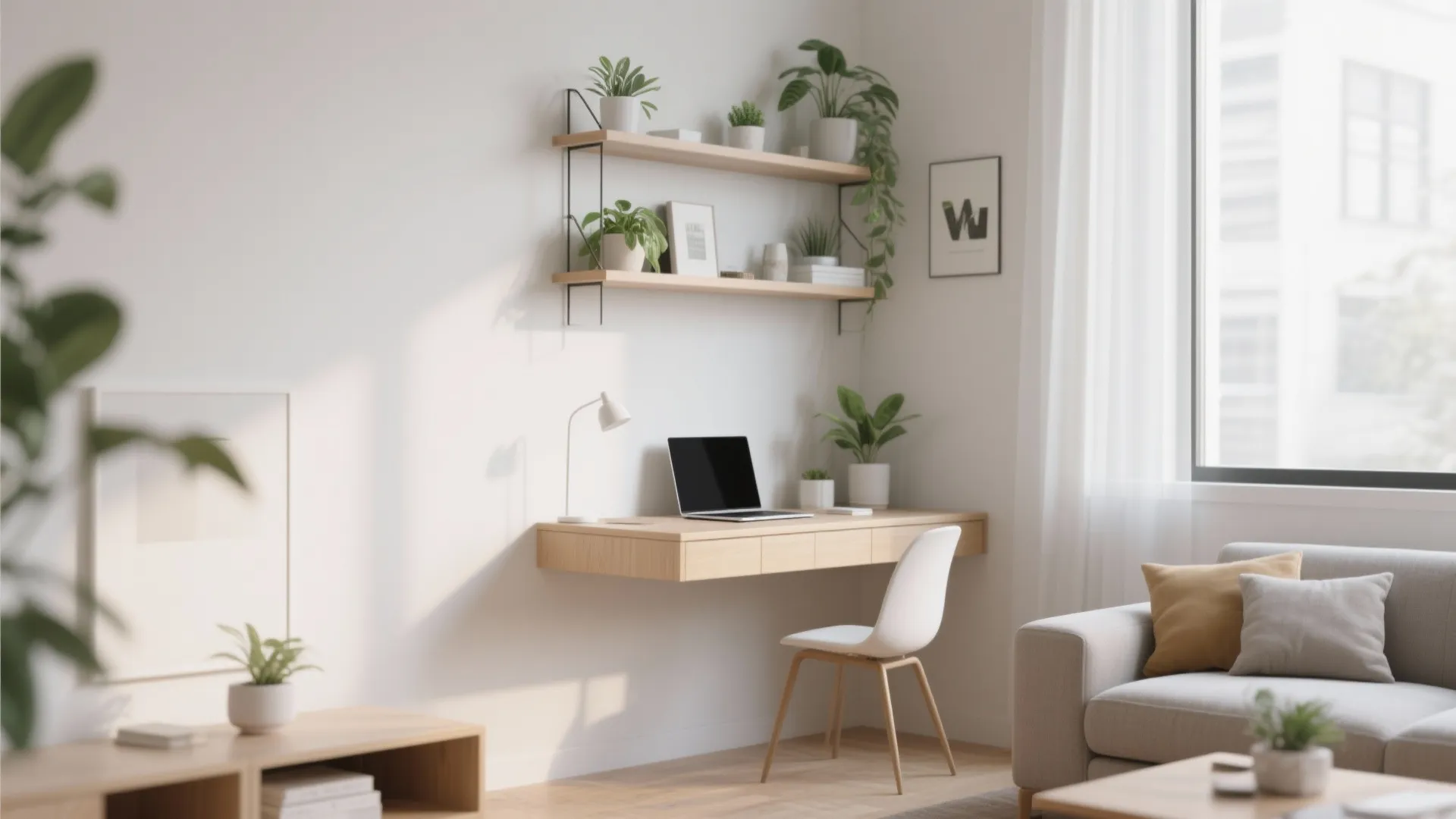 Corner Floating Desk with Shelving