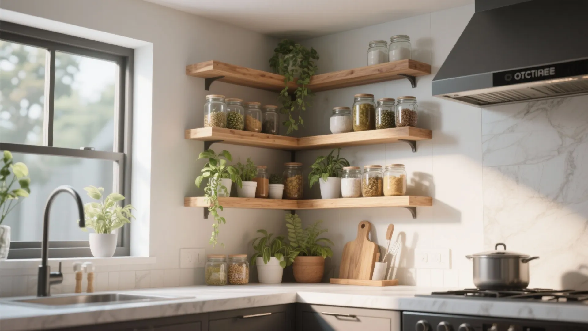 7. Corner-Fit Floating Shelves