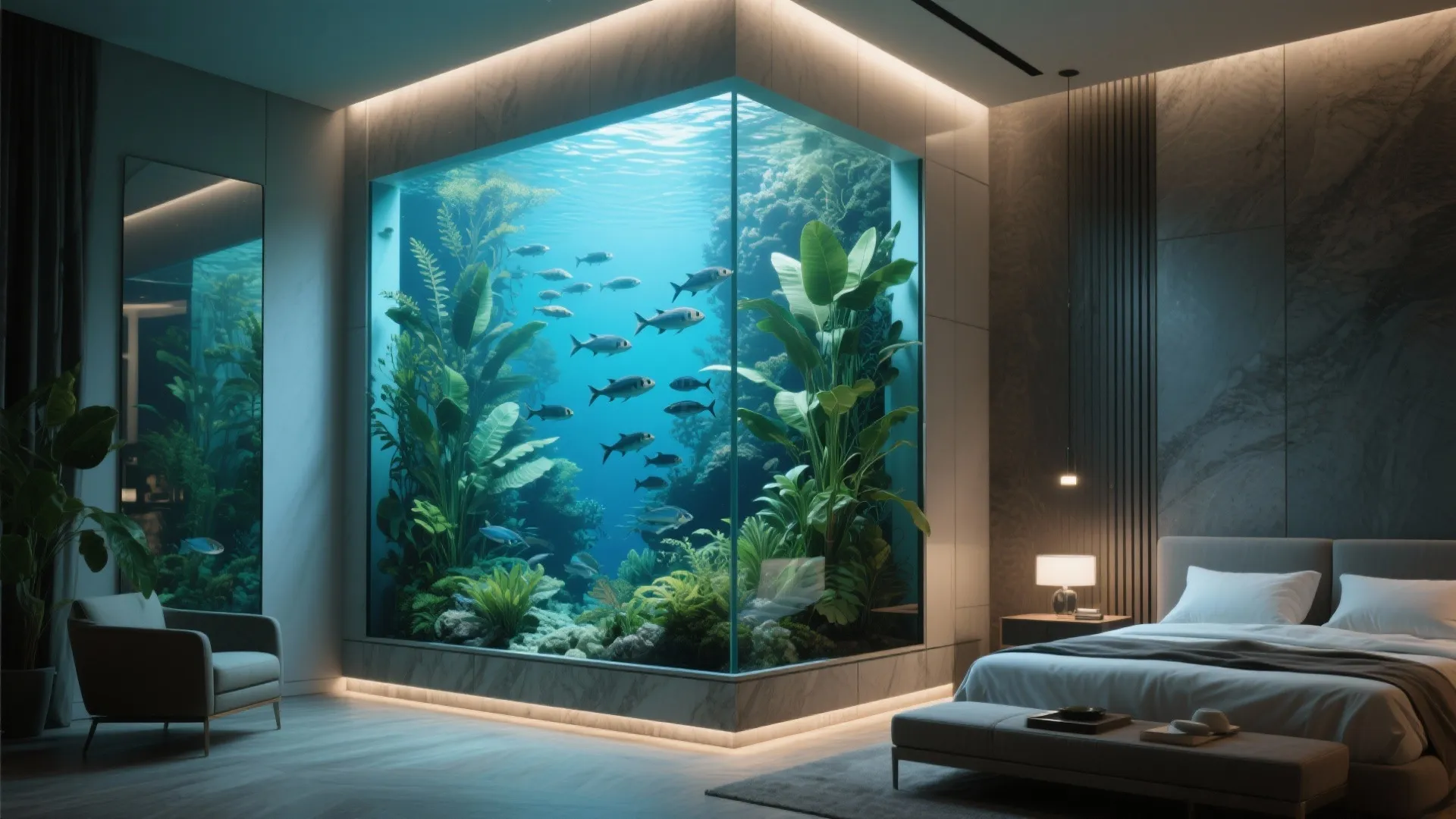 3. Corner floor-to-ceiling aquarium