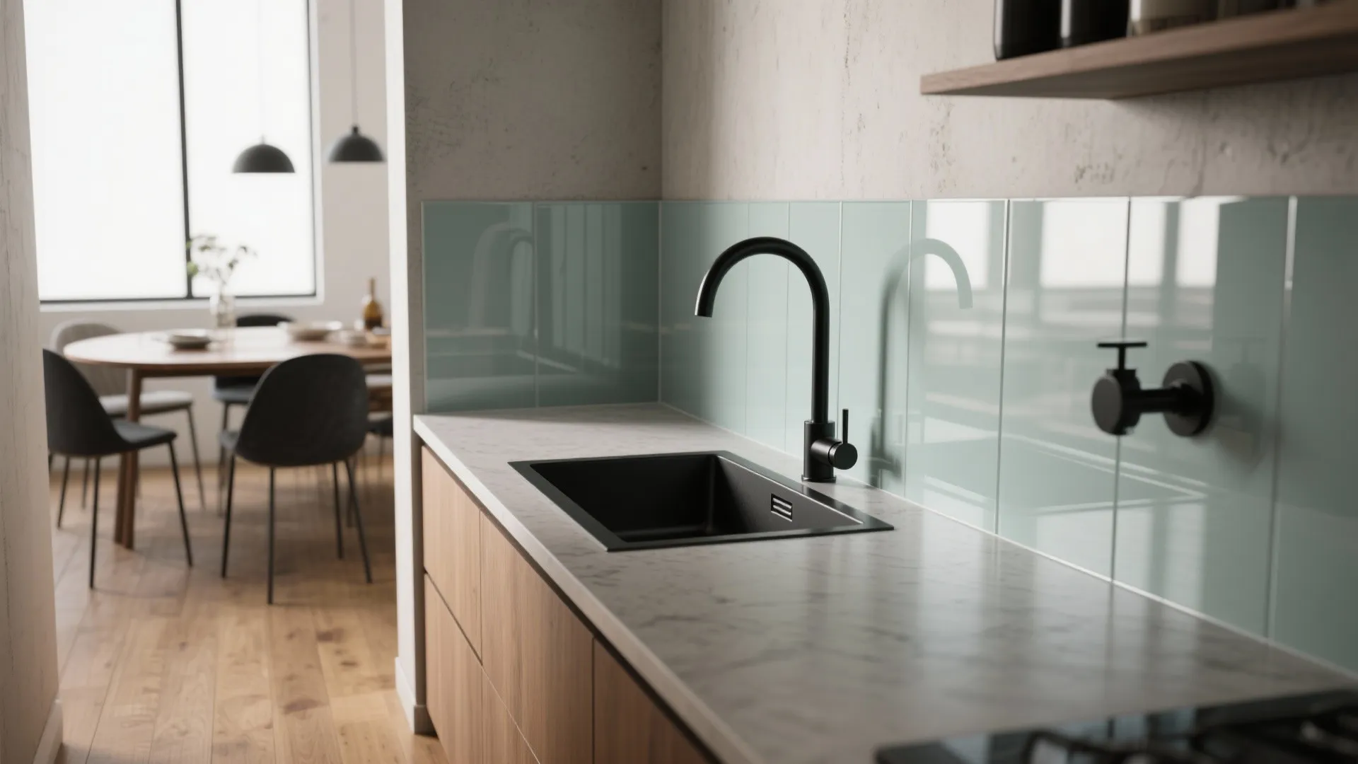 3) Corner Handwash Station With a Glass Backsplash