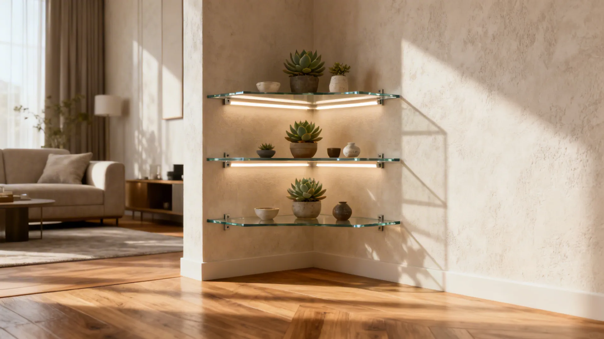 5 Corner Glass Shelf Ideas for Small Living Rooms
