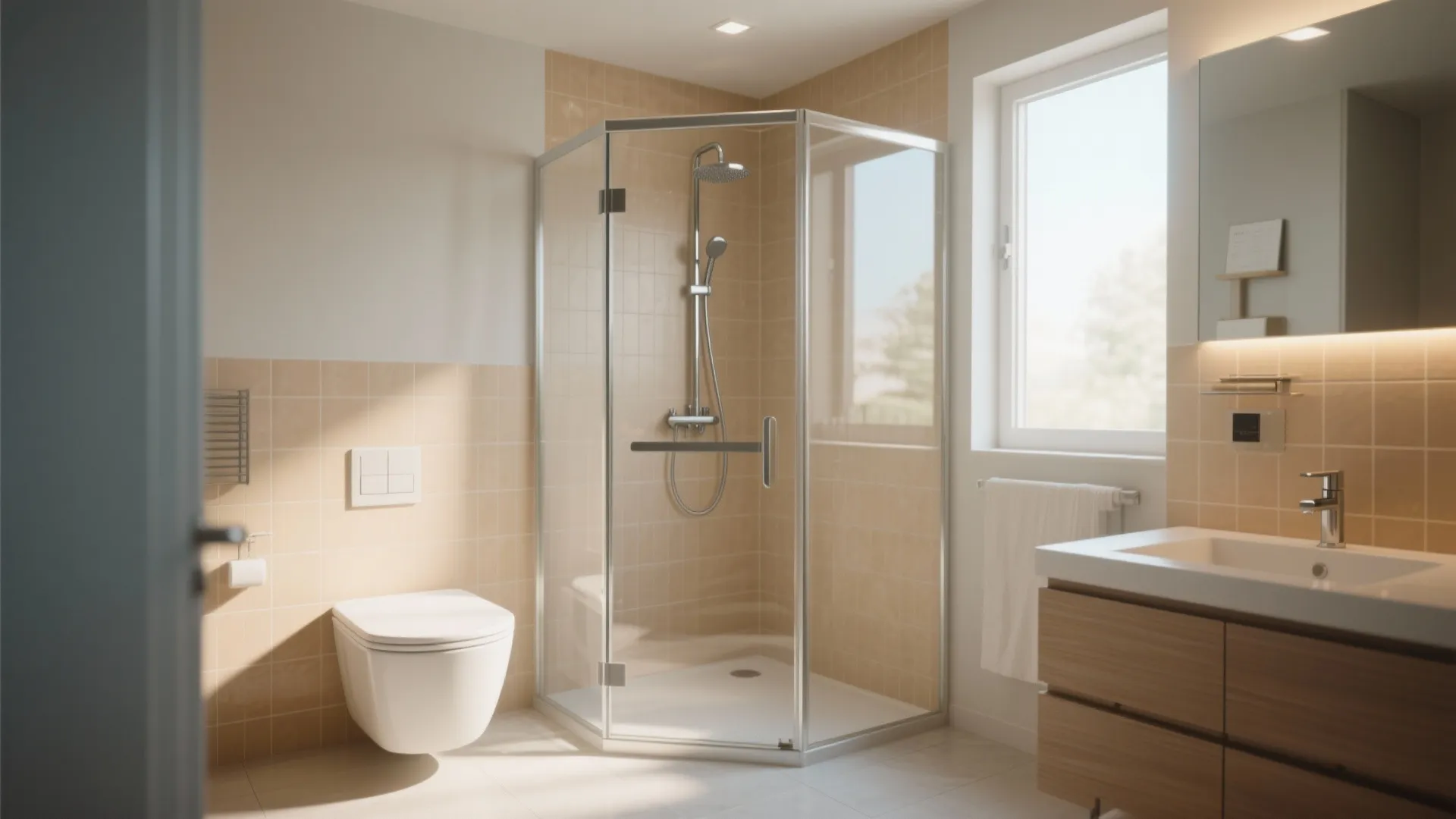 2. Corner Shower with Glass Panels
