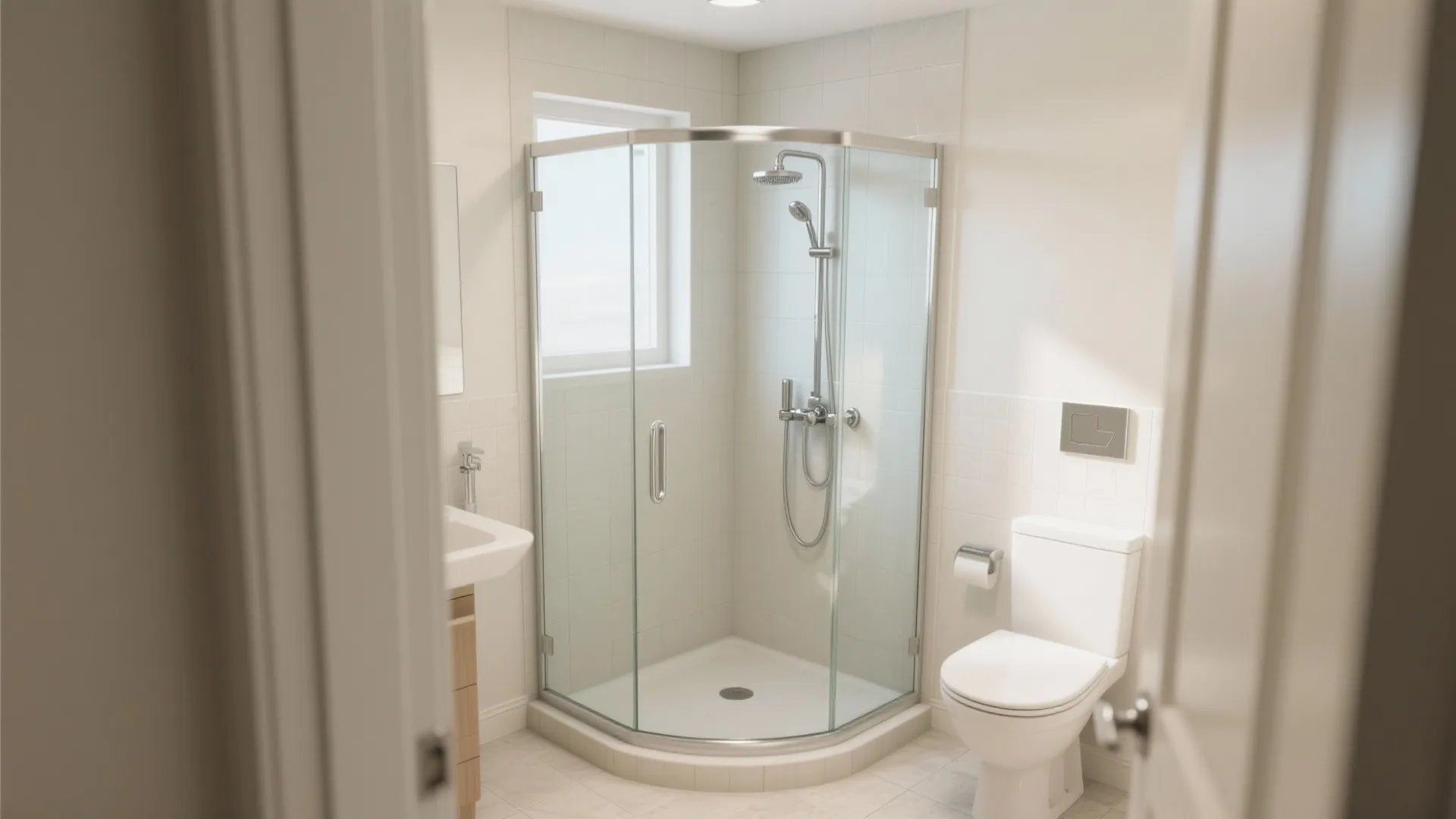 2. Corner Shower with Glass Walls