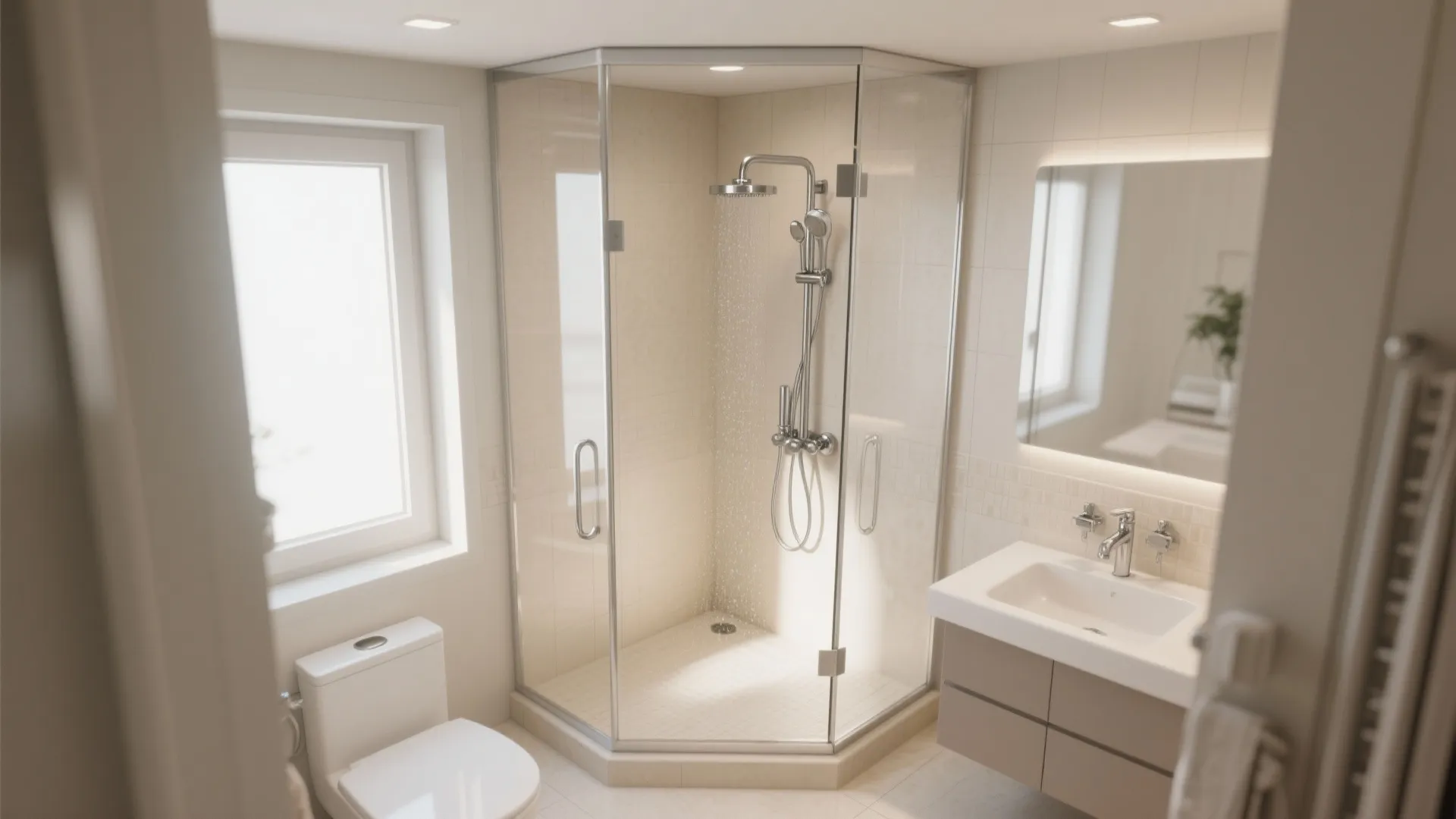 1. Corner Shower with Glass Walls