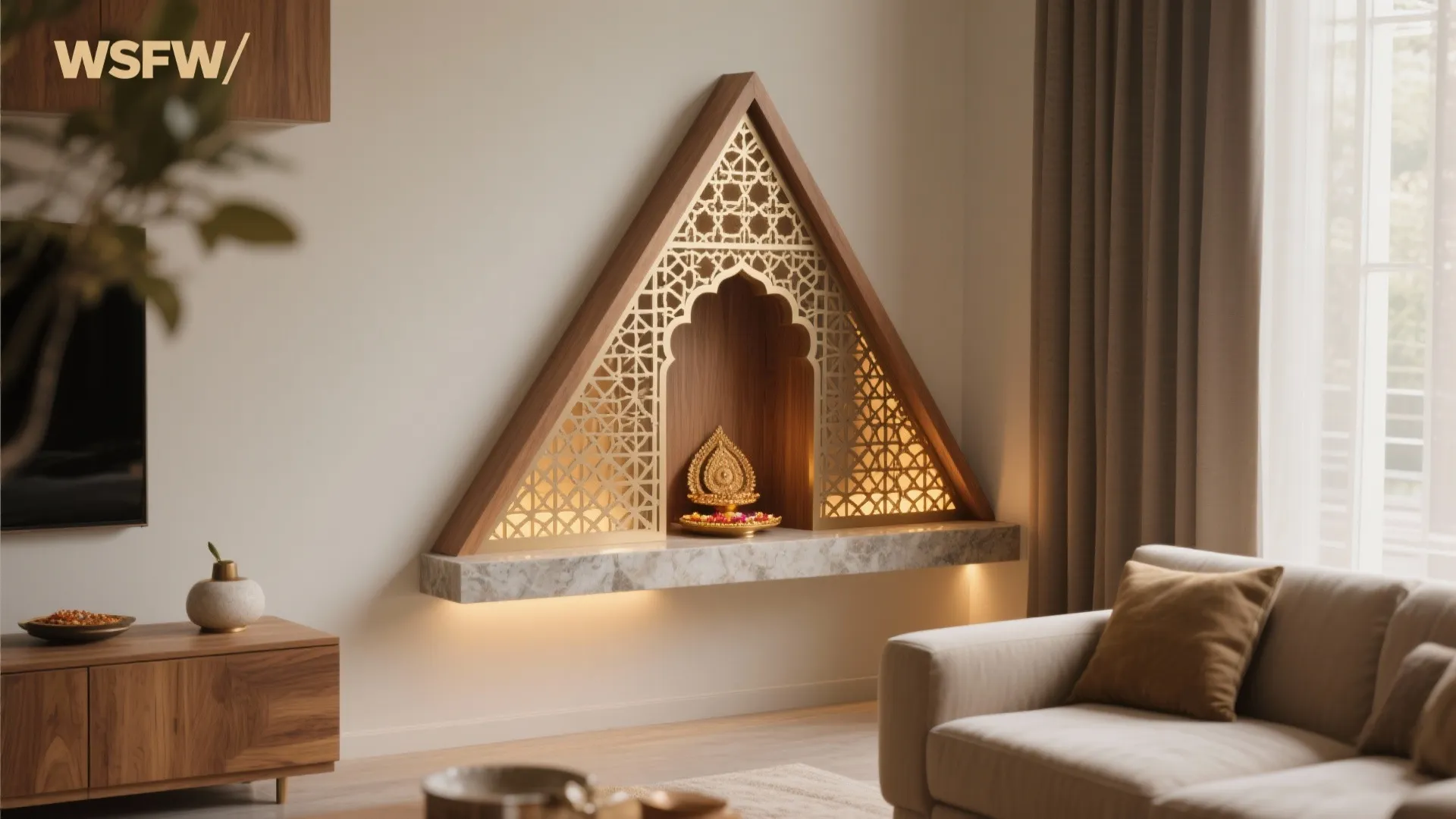 Corner Pooja Niche With Jaali Screens