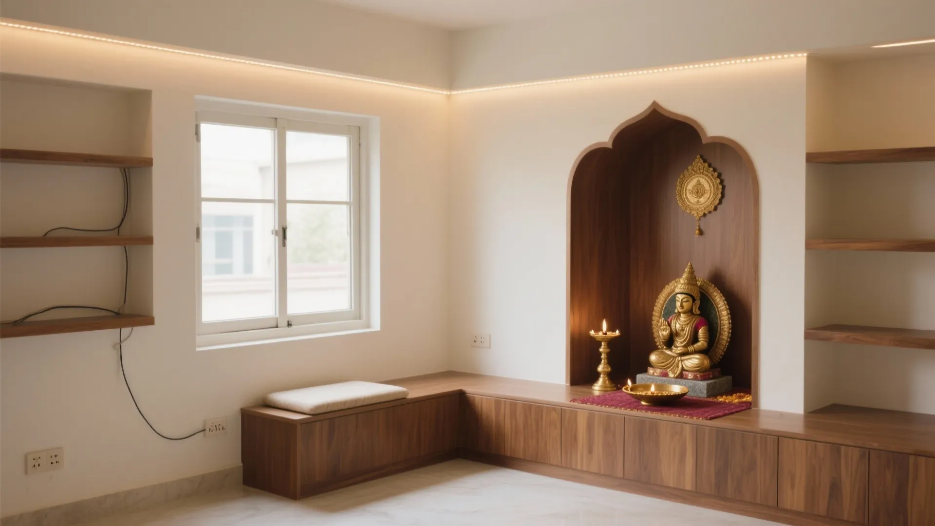 Corner mantapa with an L-shaped base