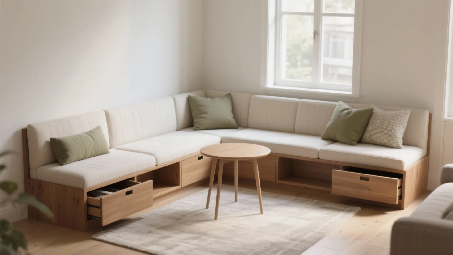 L-Shaped Corner Bench that Integrates Seating and Circulation