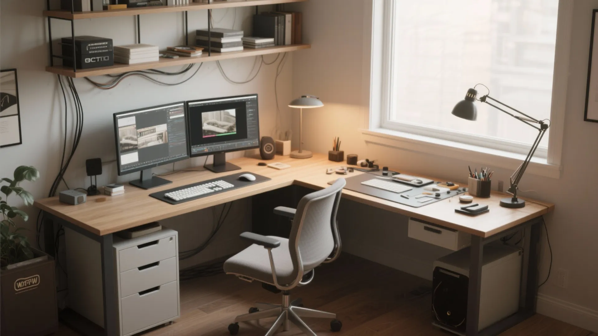 Corner L-shaped setup for dual tasks