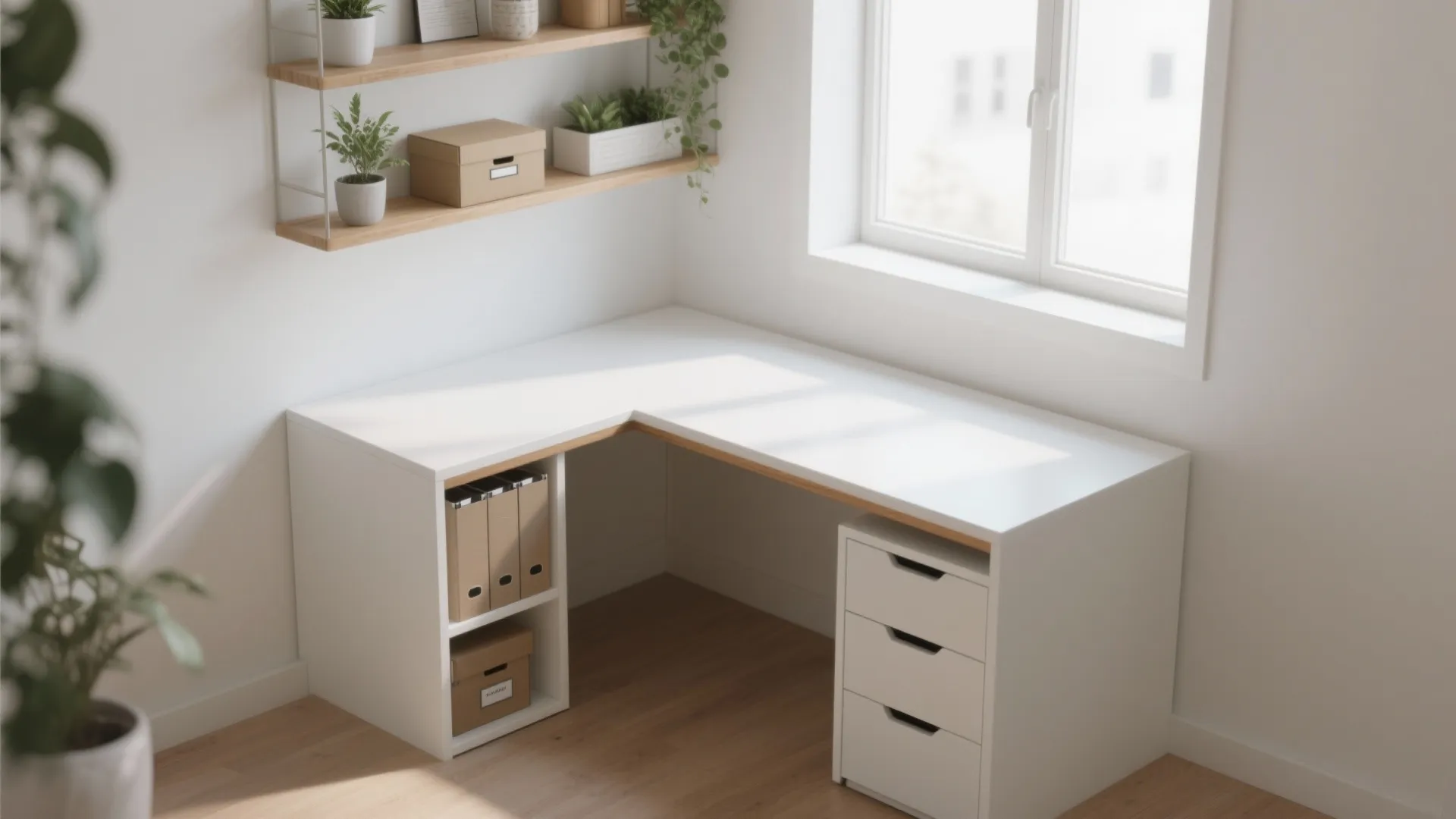 3. Corner micro L-desk with vertical storage