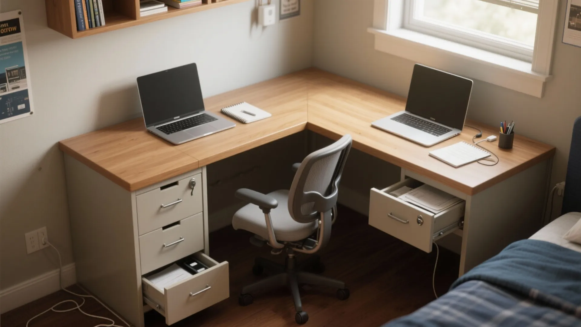 3. Corner L-desk with under-desk drawers