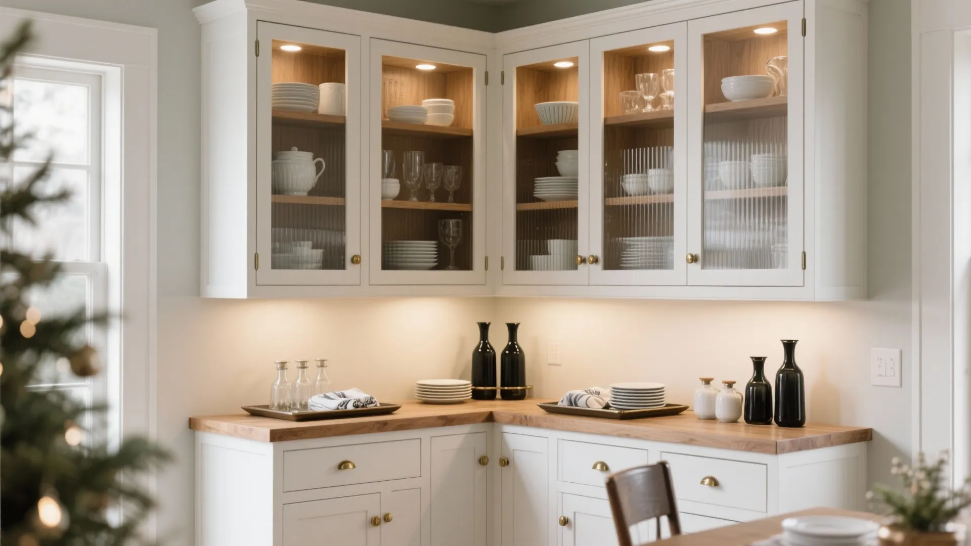 Corner or L-shaped hutch with a service counter