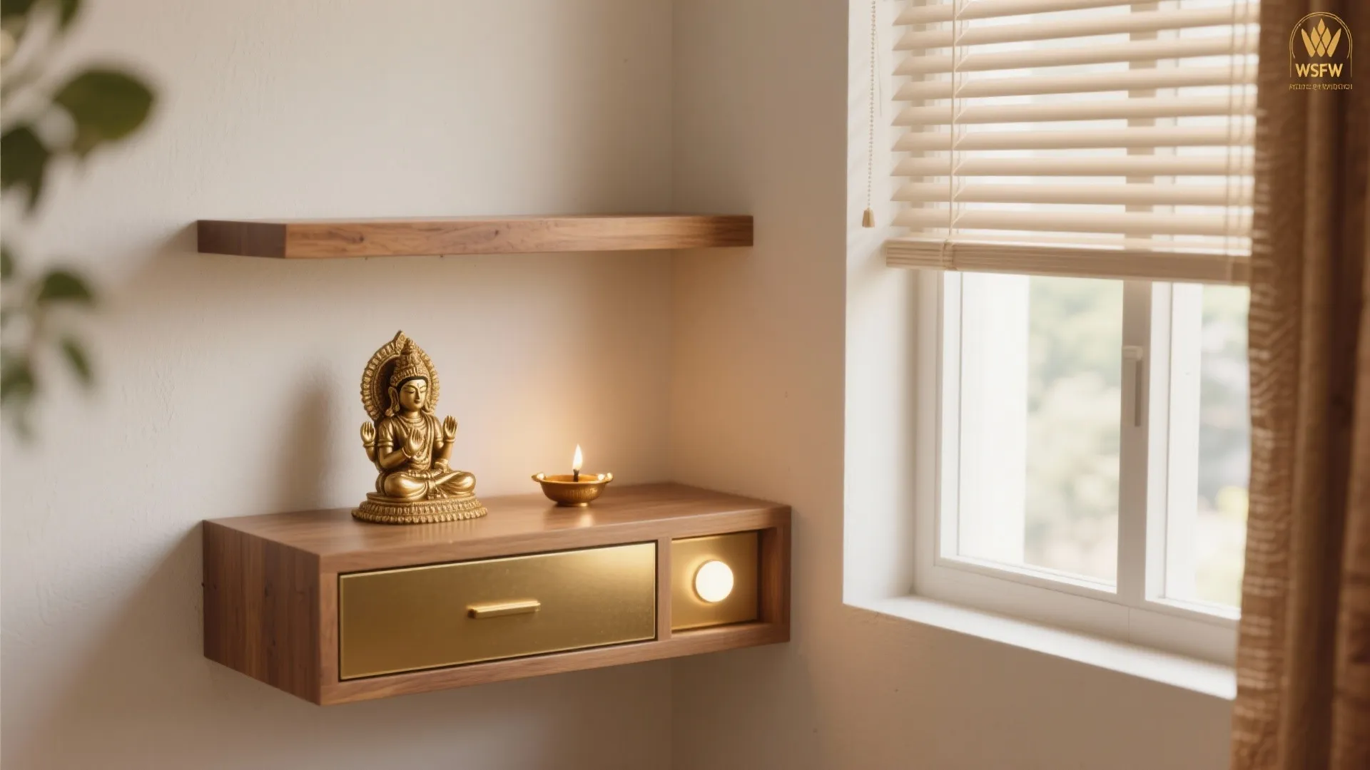 Corner Wall Mandir (L-Shaped Shelves)