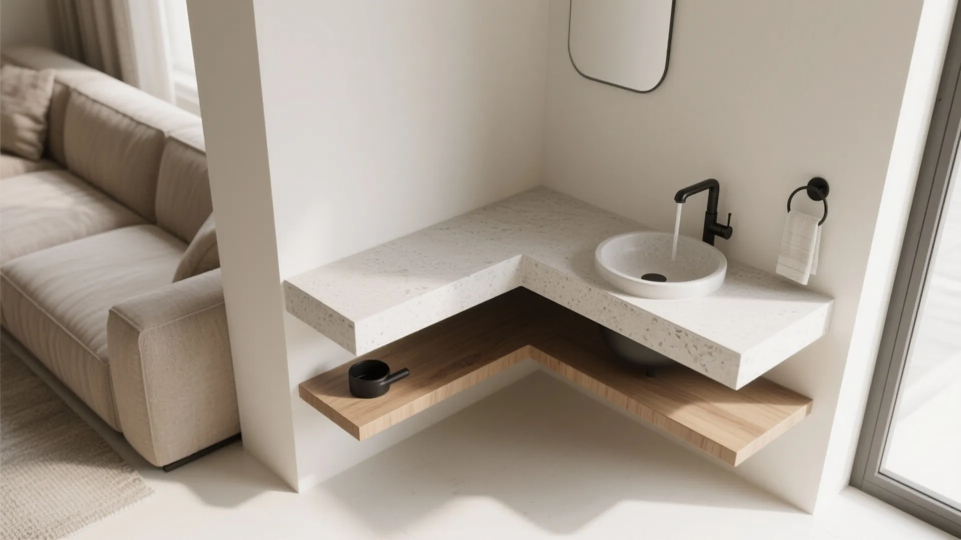 Corner or L-shaped basin niche