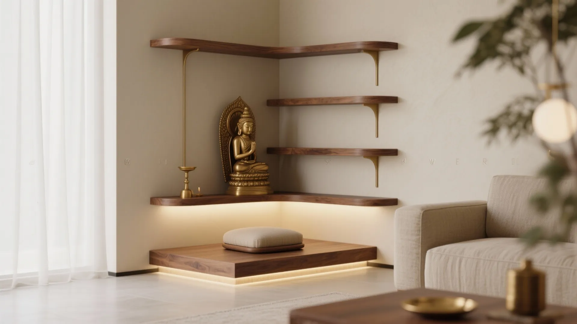 Corner Sanctuary with L-Shaped Shelves and a Low Plinth