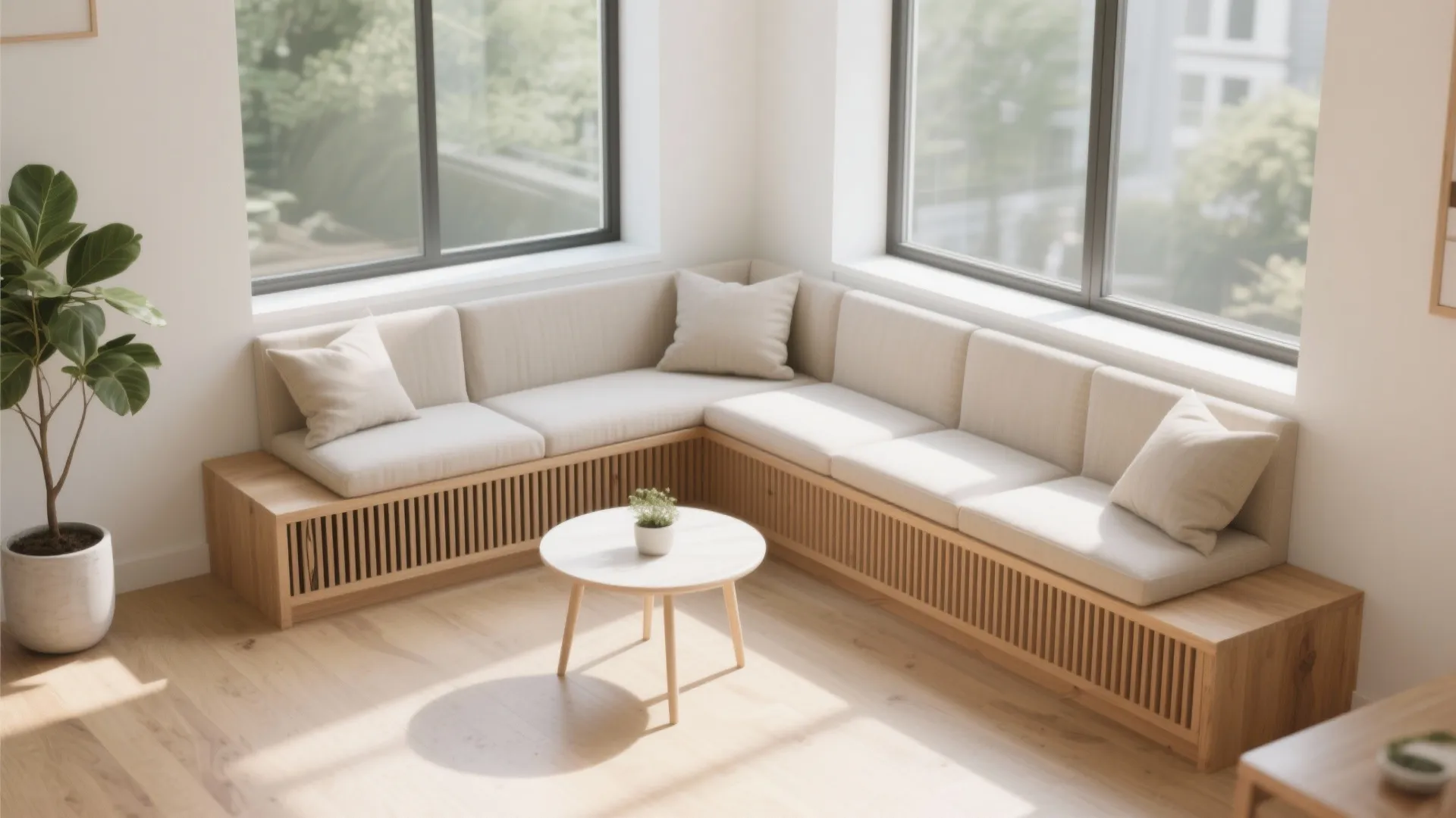 L-Shaped Corner Window Seating for Small Living Rooms