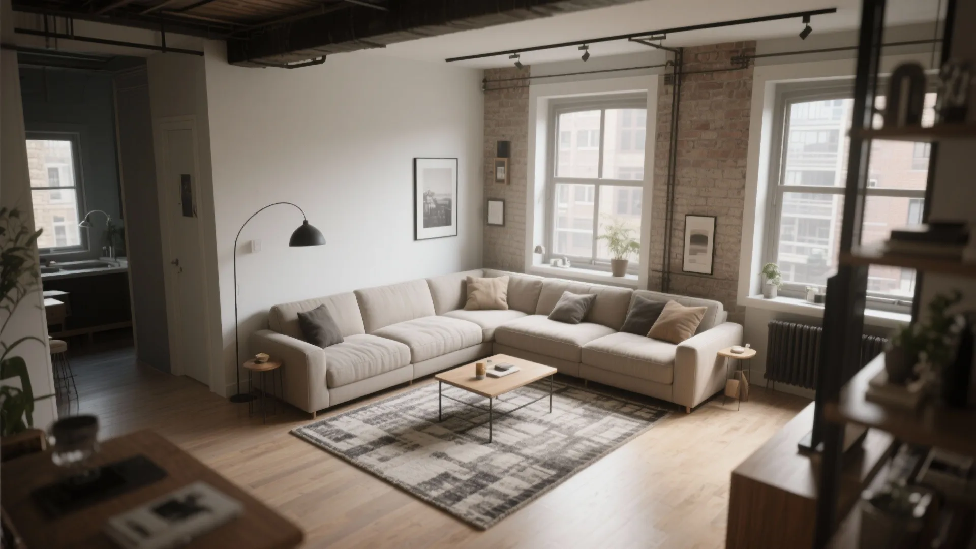 Corner L-shaped sectional in a small loft living area