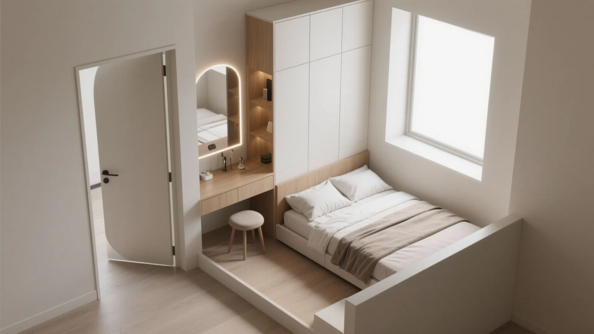 Corner L-Shape with a Tucked-in Vanity