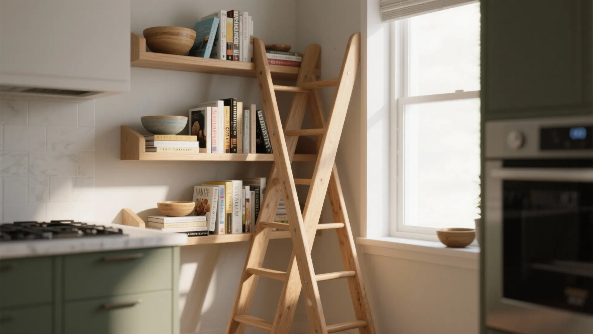 3. Corner ladder bookshelf that uses wasted angles