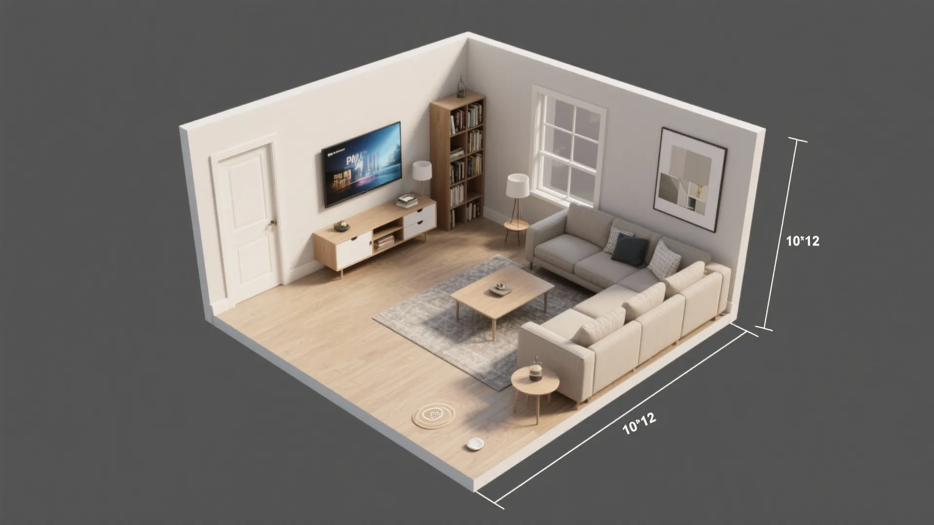 Corner-mounted TV to unlock circulation