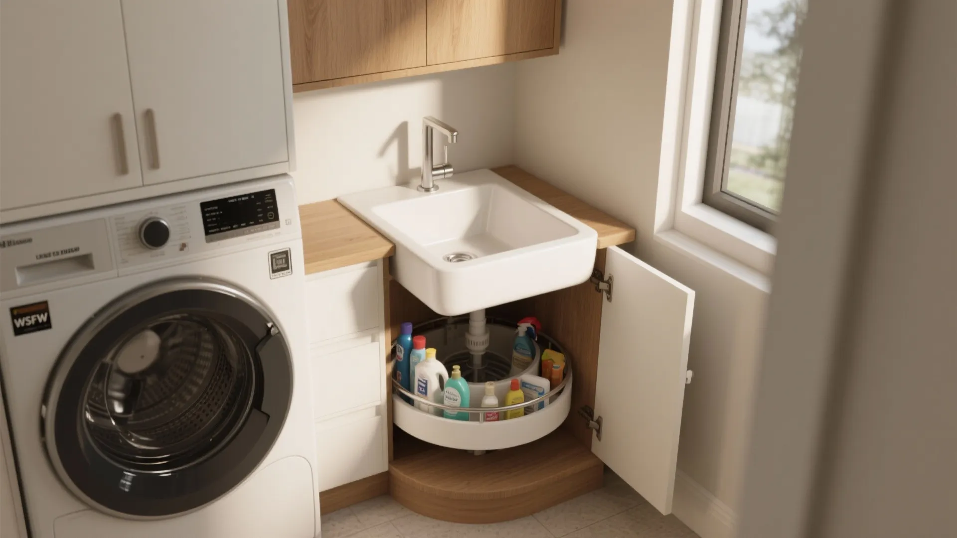 5. Corner sink cabinet with rotating shelf