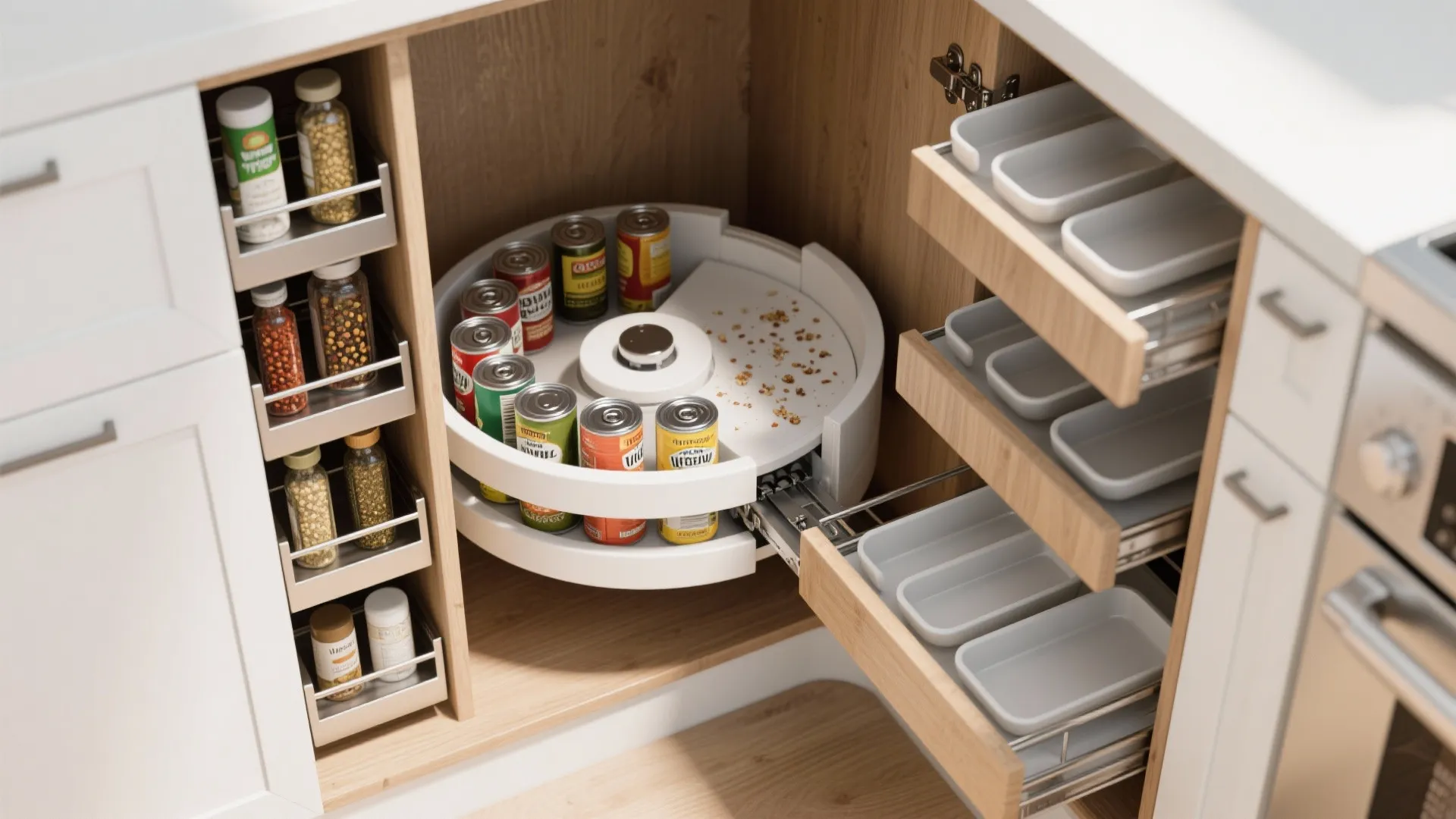 4. Corner Lazy Susan + Vertical Pull-Outs