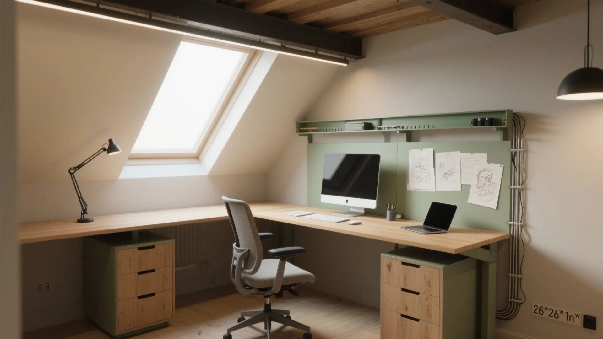 Corner loft with an L-shaped workstation